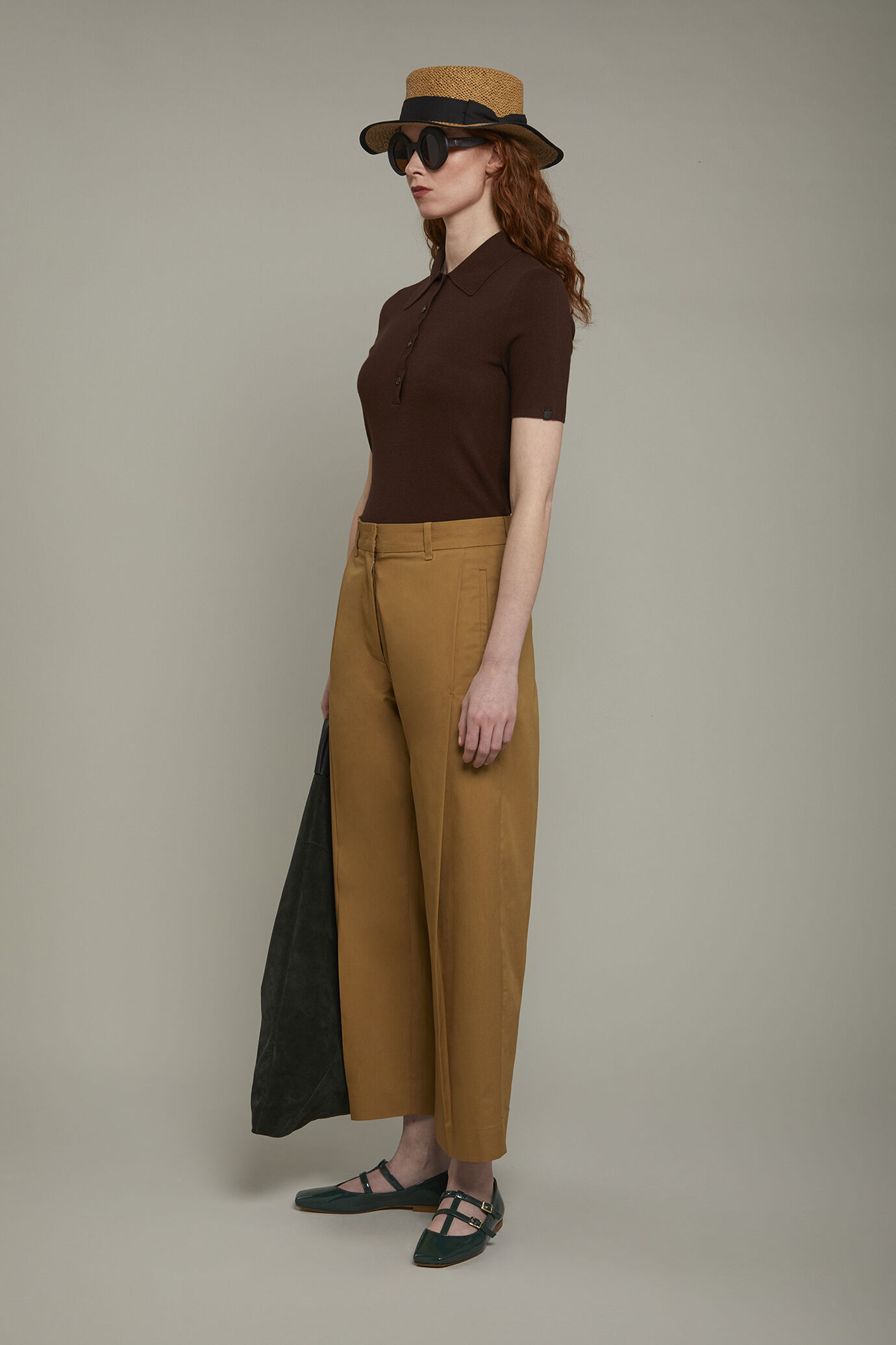 Pantalon femme uni en 100&nbsp;% coton uni coupe r&eacute;guli&egrave;re image number 1