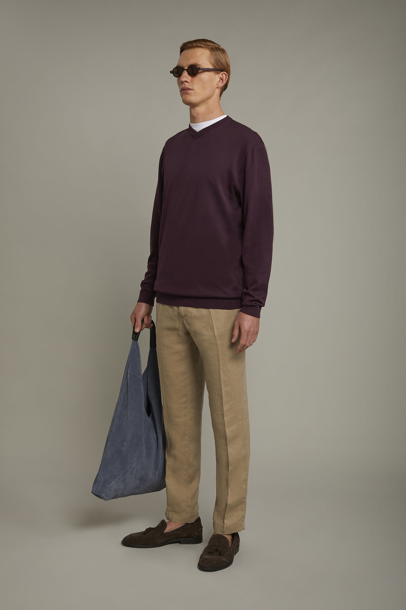 Pull homme col en V en 100 % coton coupe régulière image number 1