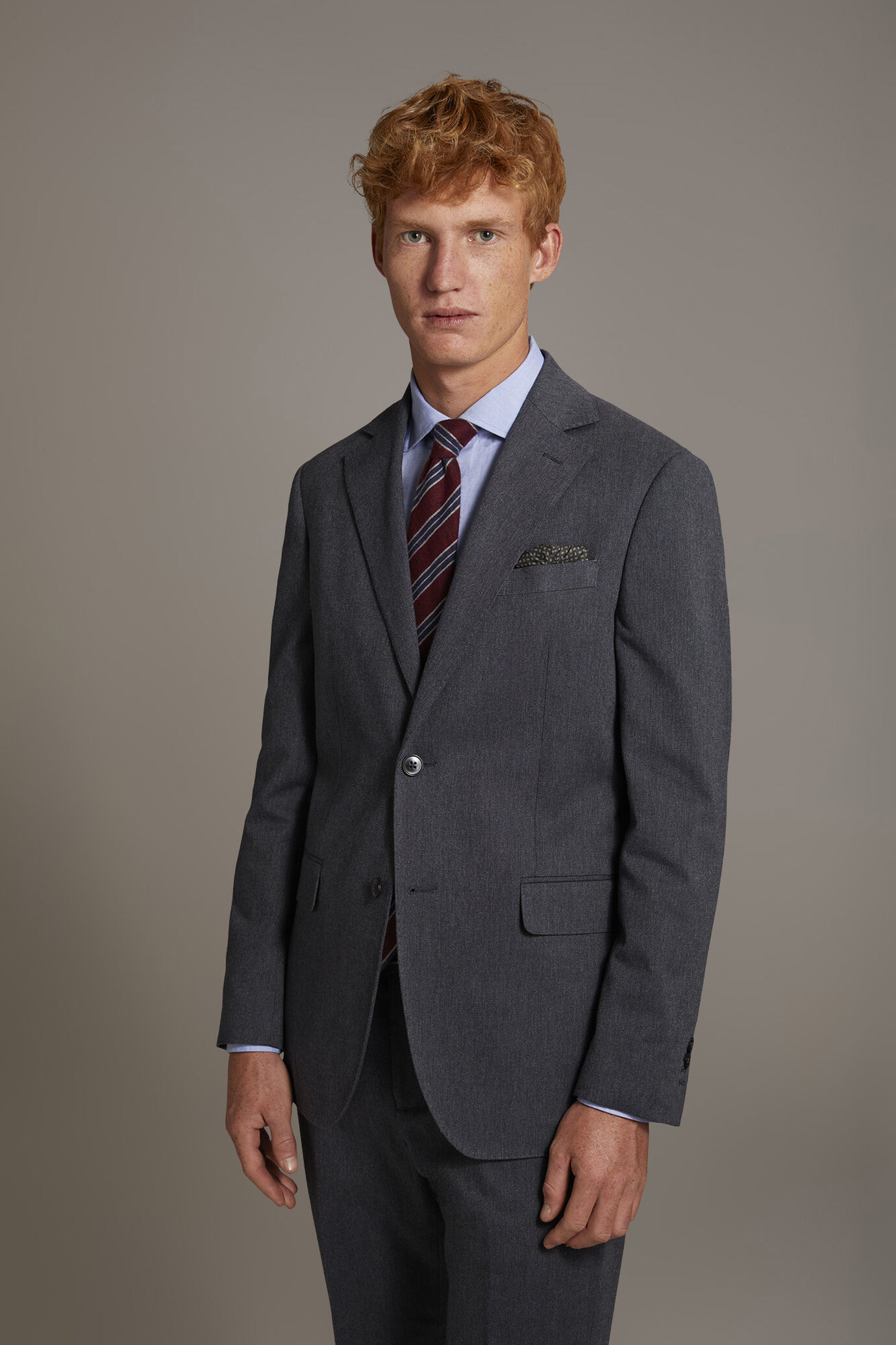 Single-breasted cotton stretch solid color fabric suit image number 2