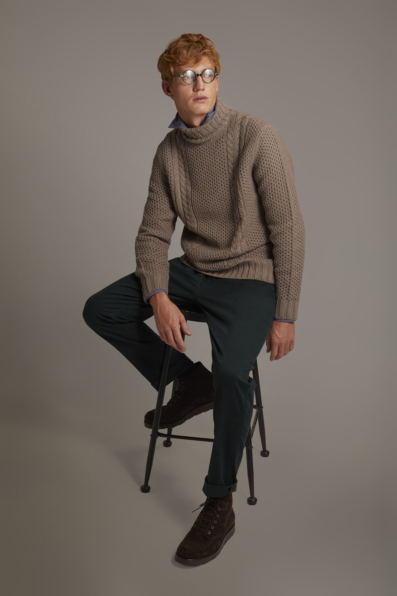Wool blend turtleneck sweater with honeycomb heavy knitting image number 0