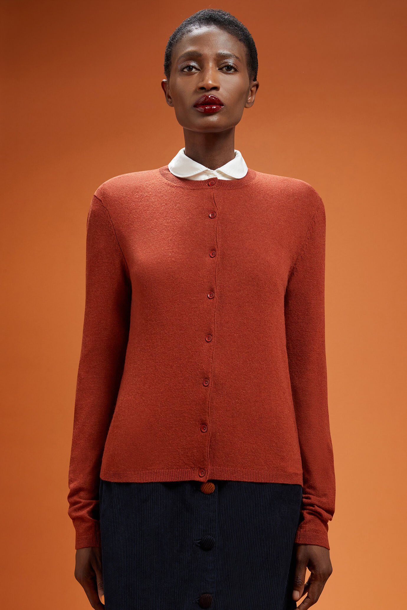 Cardigan donna girocollo misto lana e cachemire regular fit image number 0
