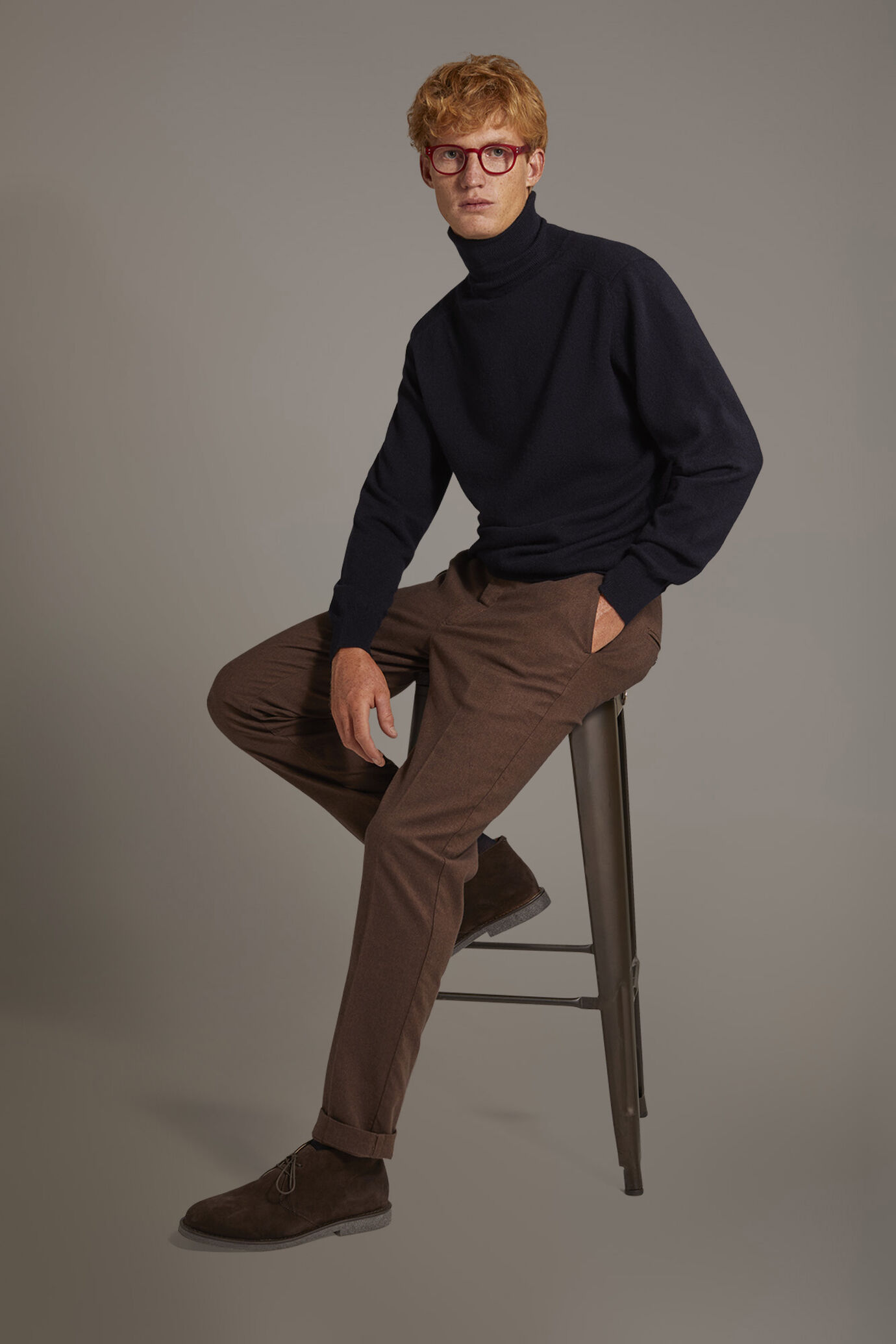 Pantalone chino regular fit tessuto tinto filo melange twill image number 0