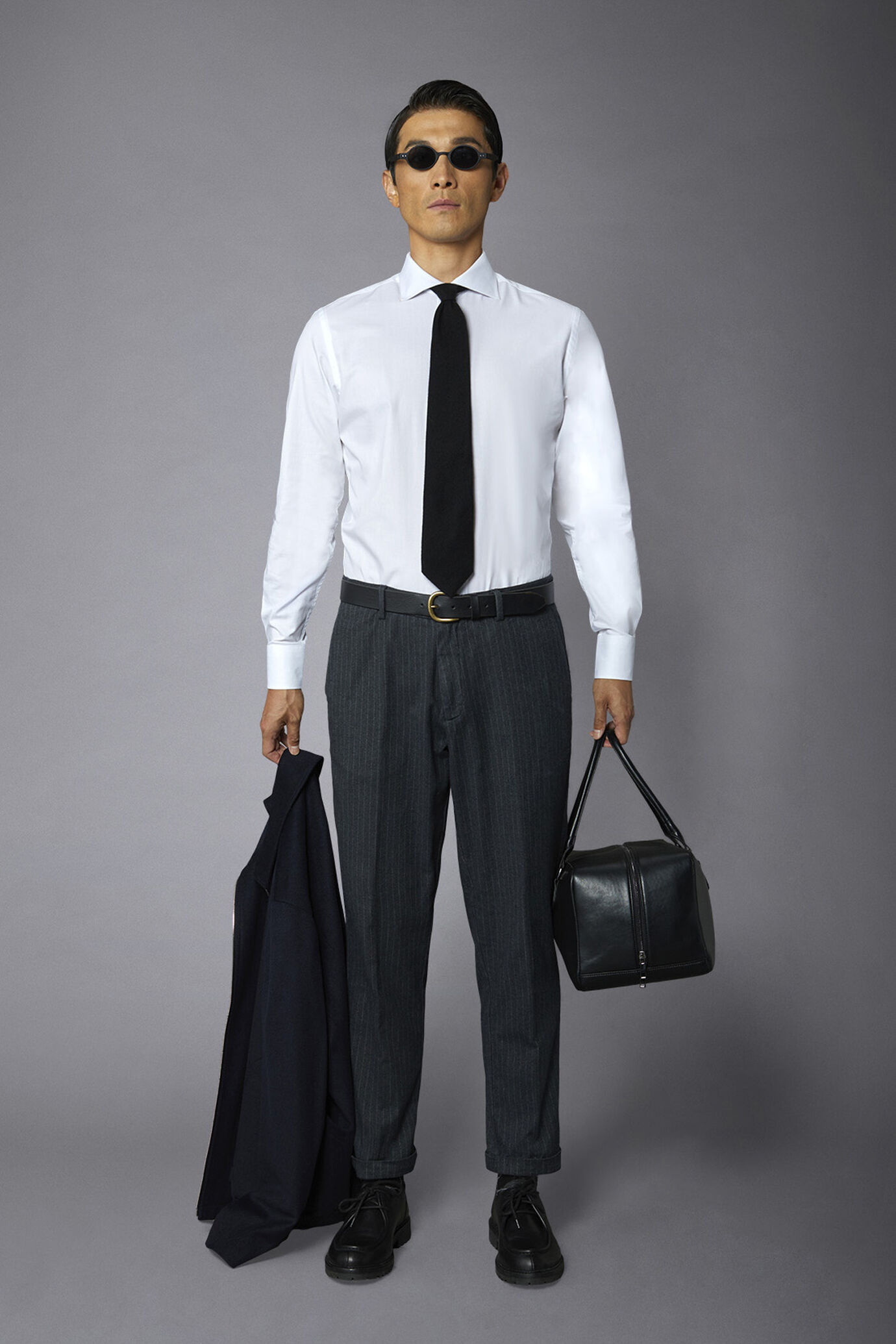 Camicia classica uomo collo francese slim fit tessuto spinato image number 0