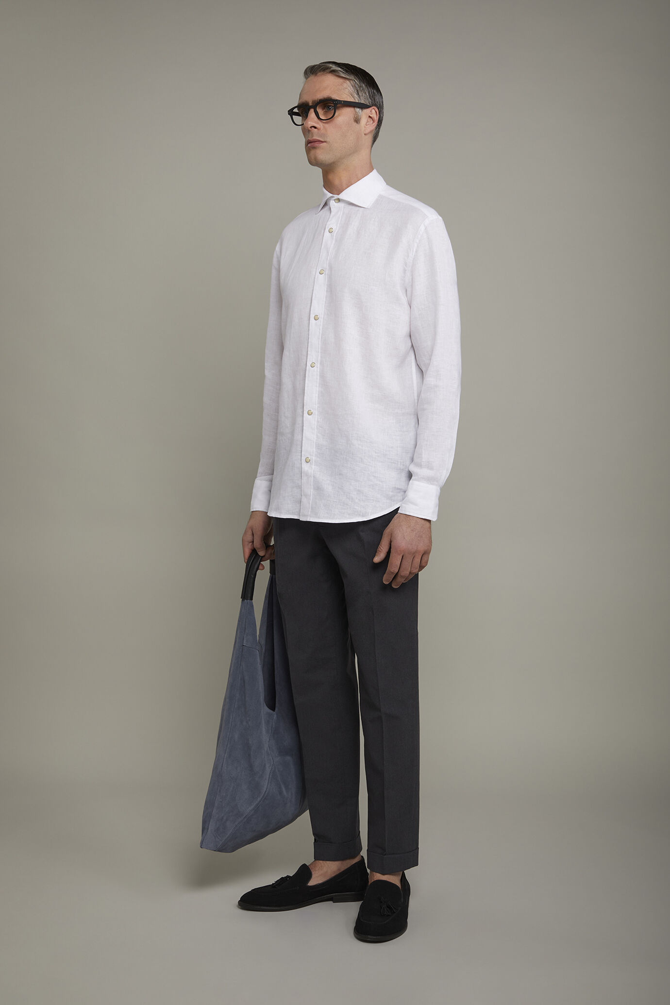 Camicia casual uomo collo classico 100% lino comfort fit image number 1