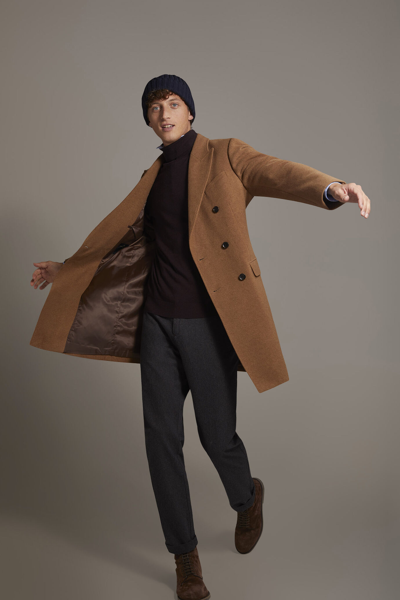 Cappotto classico doppiopetto misto lana lavorazione jersey image number 0