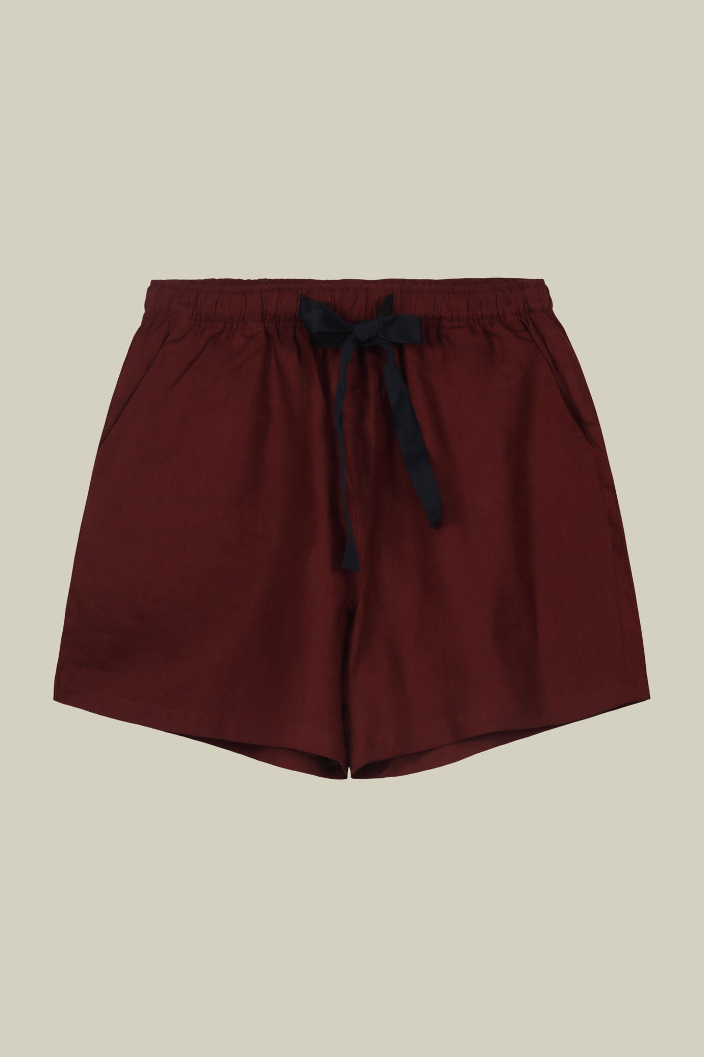 Bermuda court pour femme, taille élastique et cordon de serrage contrasté ajustable 100 % lin