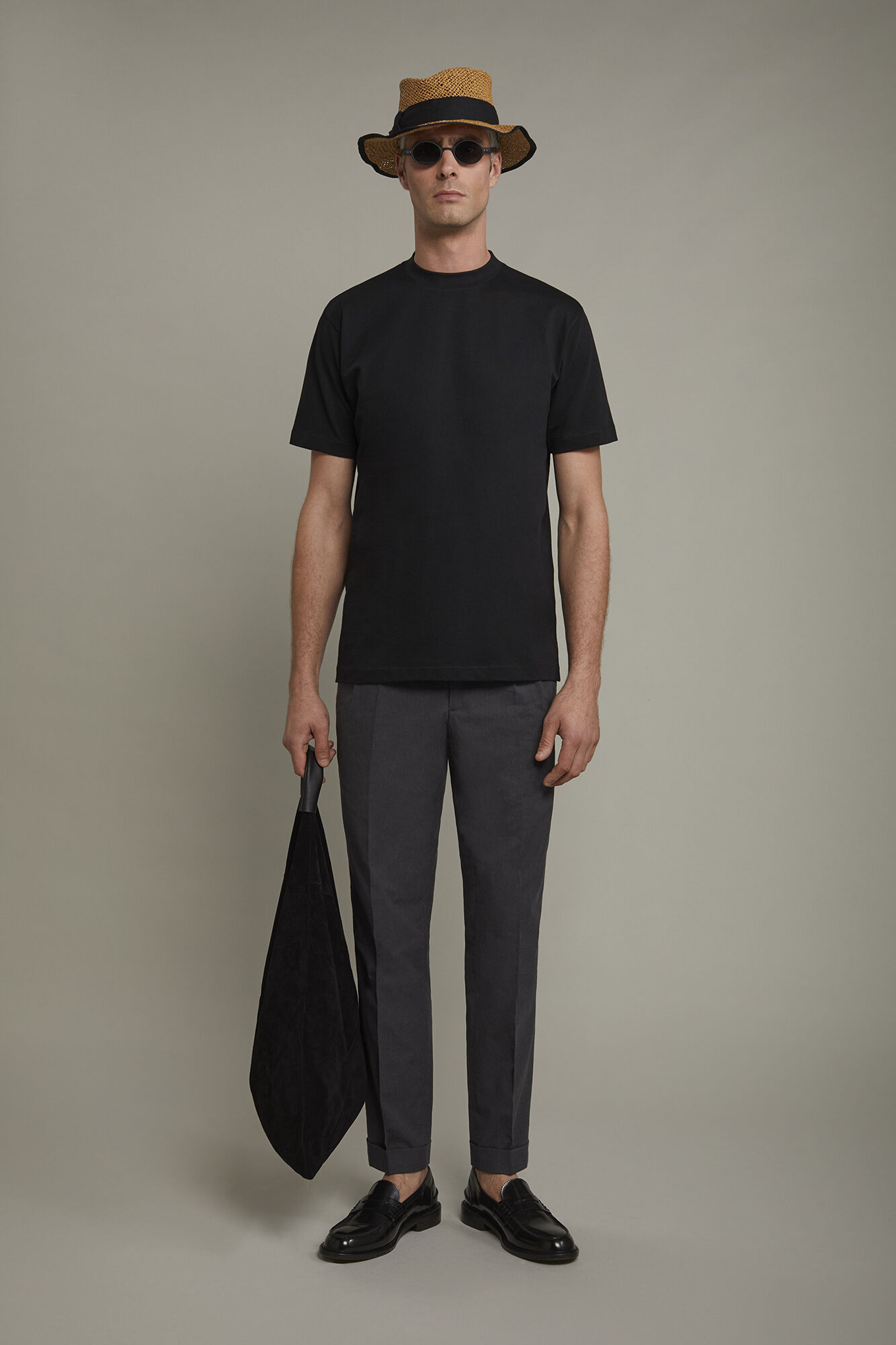 T- shirt basic uomo in cotone elastico nero semplice slim fit girocollo