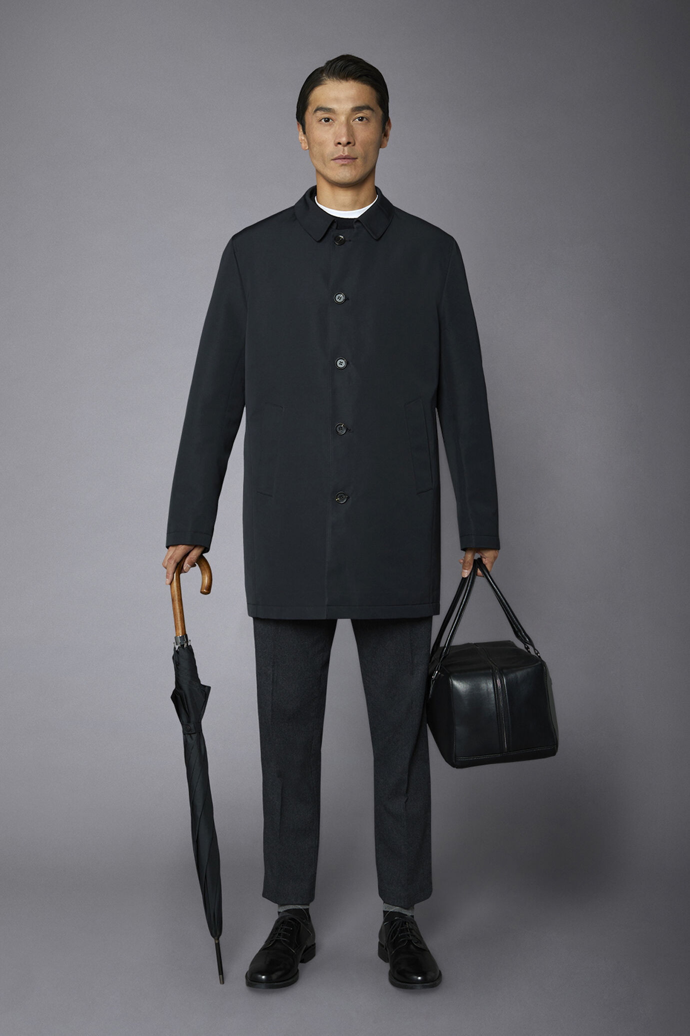 Reversible comfort fit technical fabric raincoat
