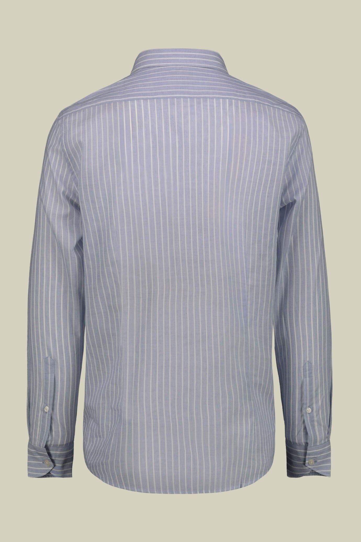 Men's concealed button down casual shirt in yarn-dyed striped washed muslin fabric image number 6