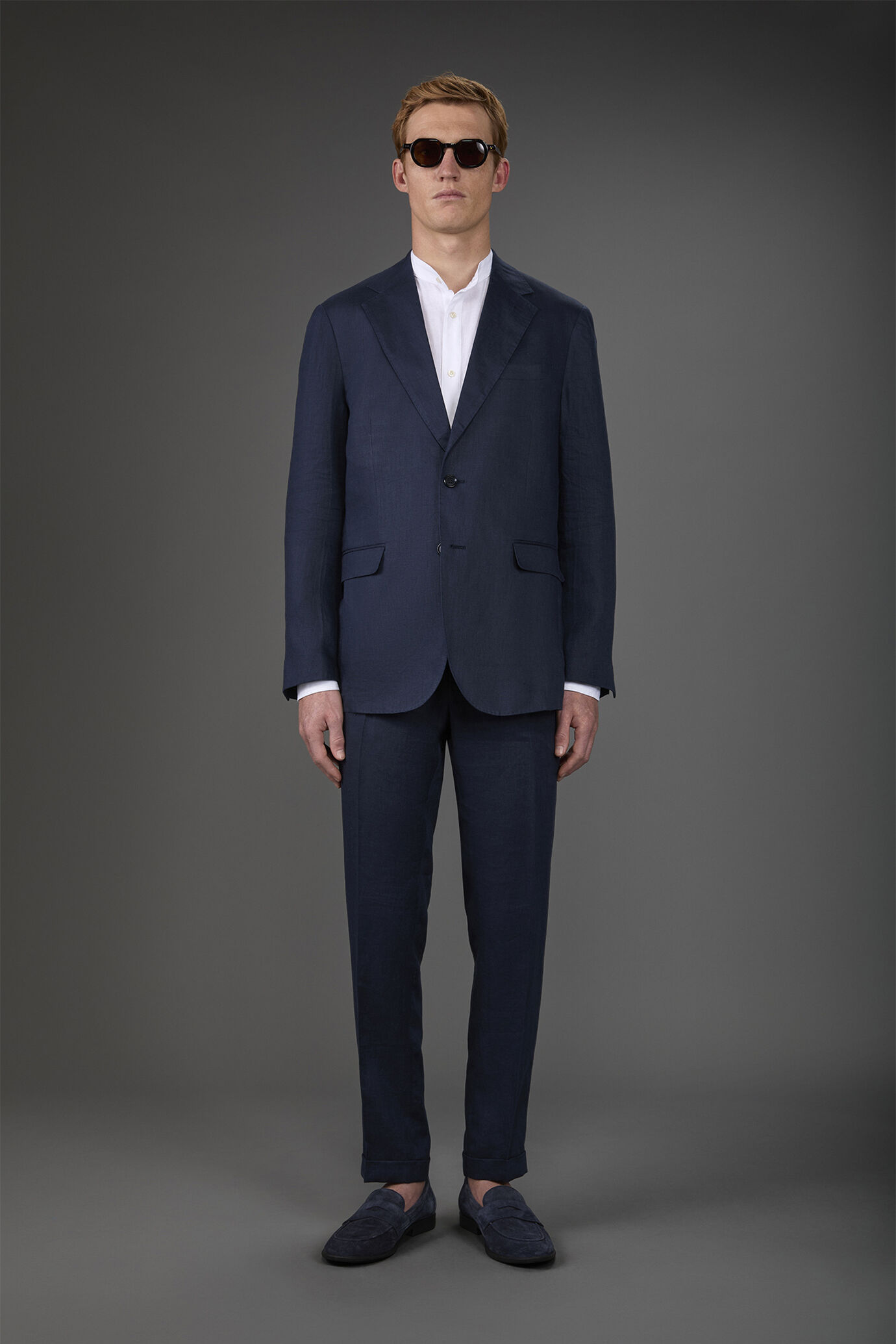 Costume droit pour homme avec pantalon sans plis, en 100% lin effet lavé