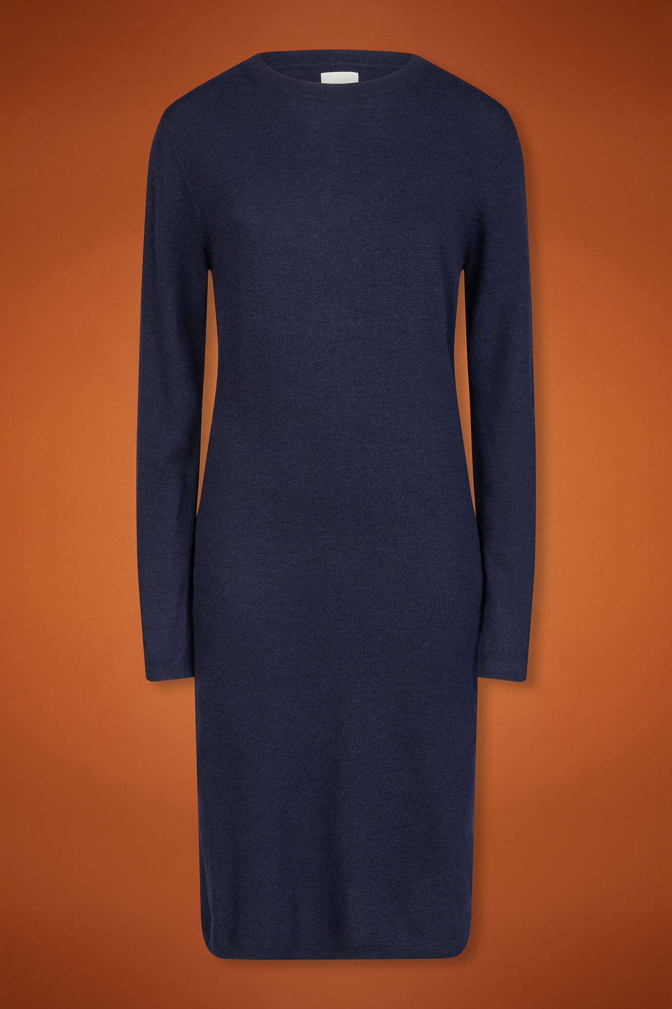 Women's regular fit crew neck knitted dress with side slits