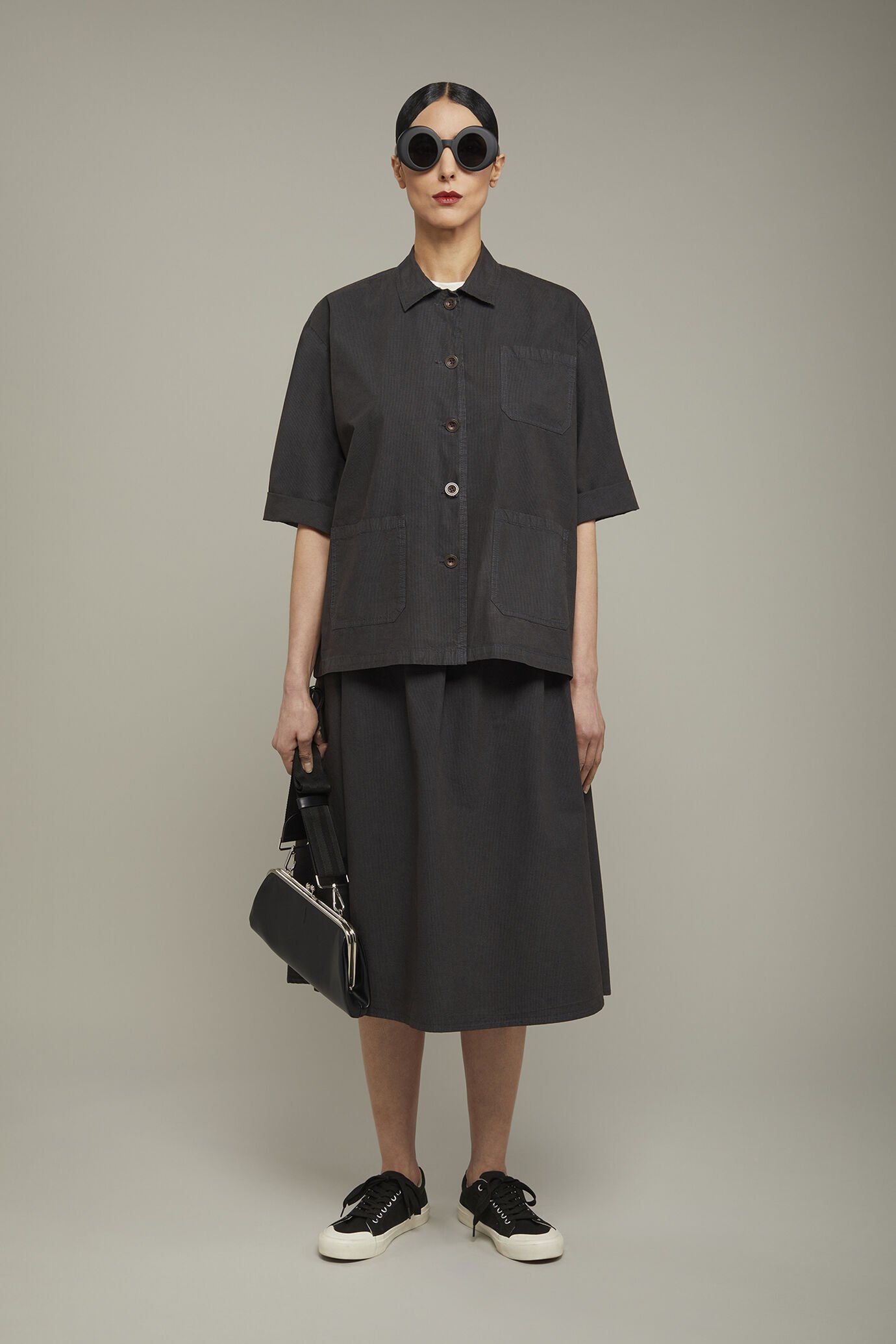 Veste femme à col chemise et motif à microcarreaux en 100 % coton coupe régulière image number 0