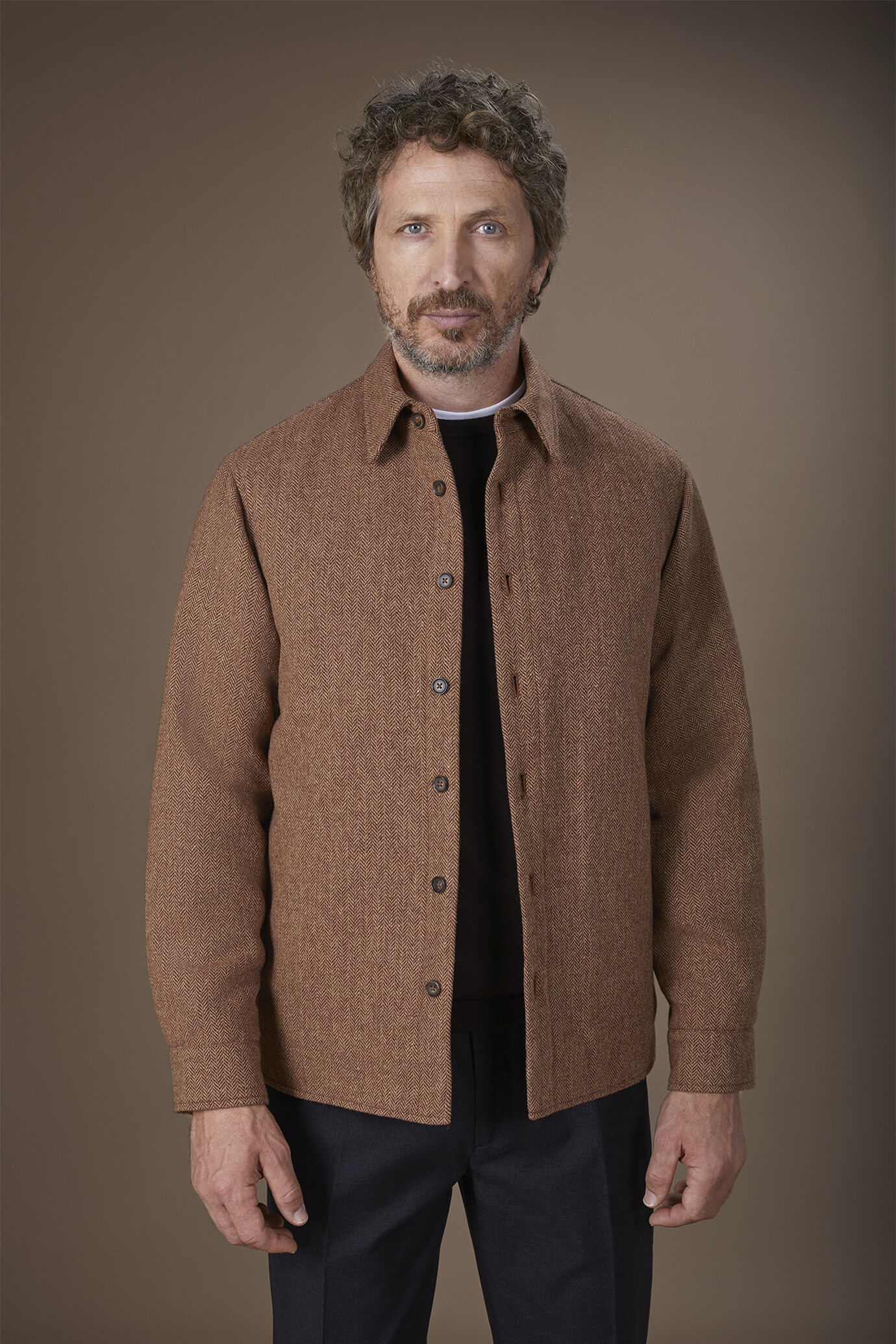 Herren-Overshirt mit Grätenmuster aus Wollgemisch in normaler Passform image number 1