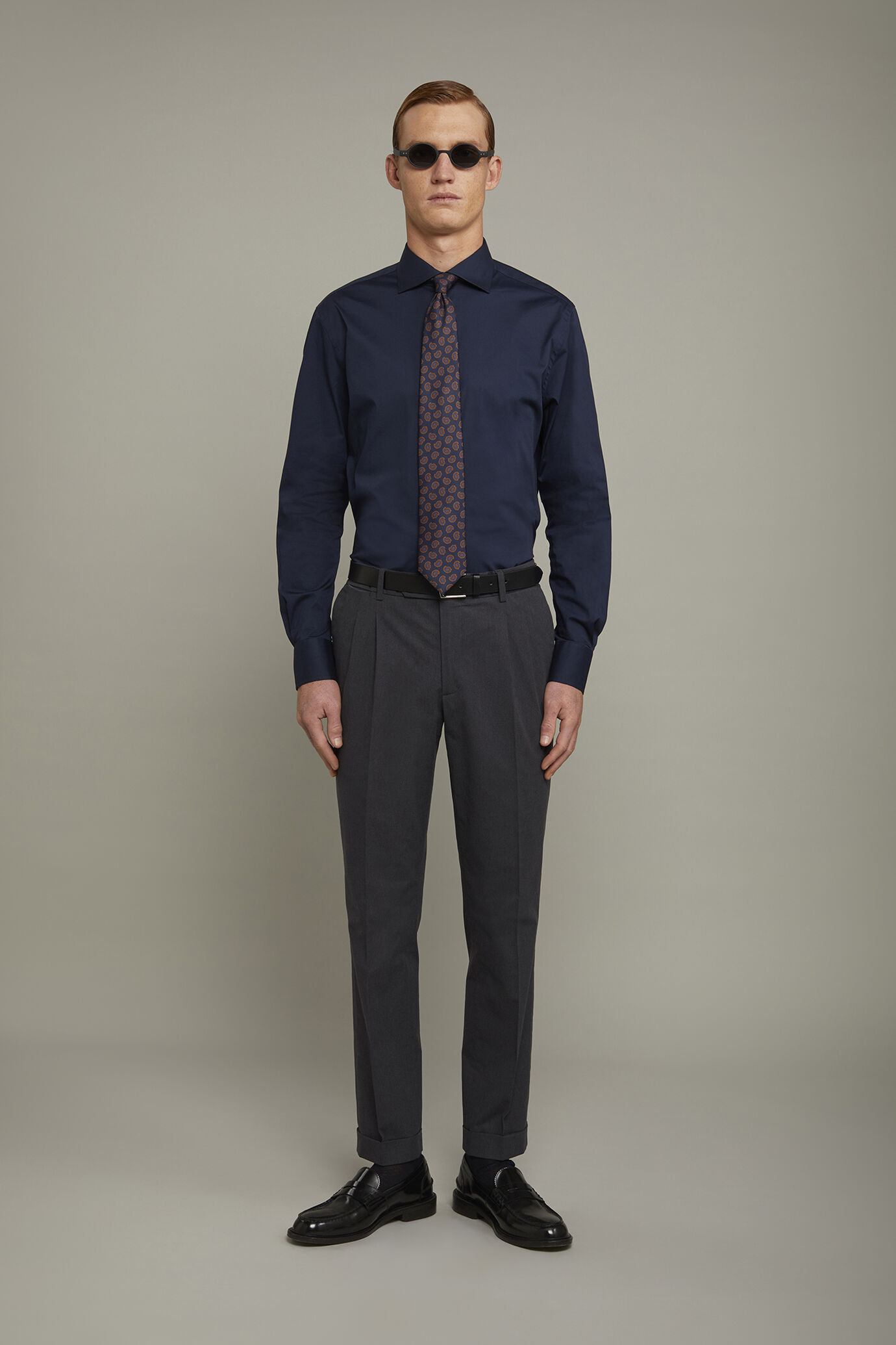 Men's French collar classic shirt stretch slub fabric image number 0