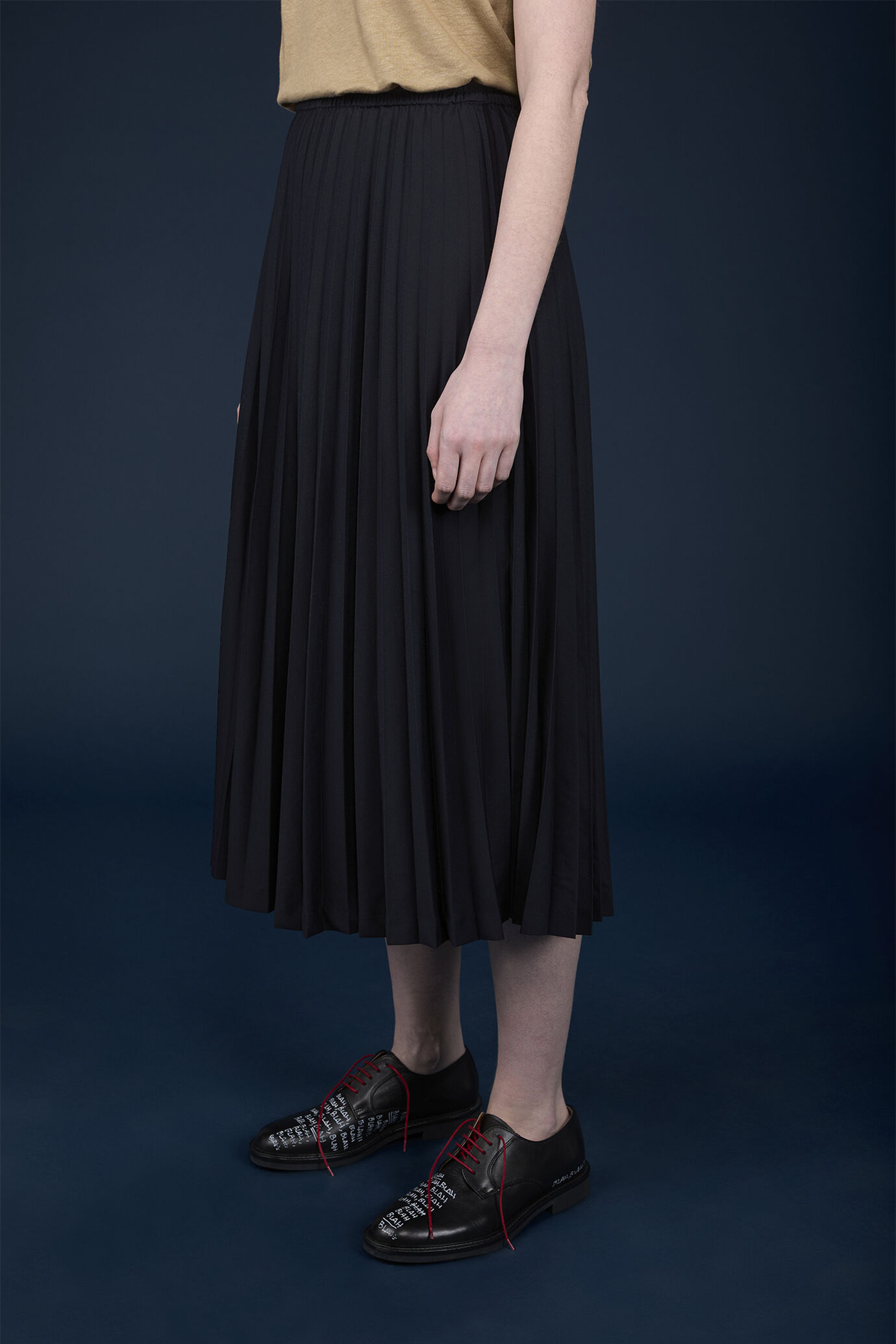 Women's regular fit plain pleated skirt with embroidery on the inside image number 2
