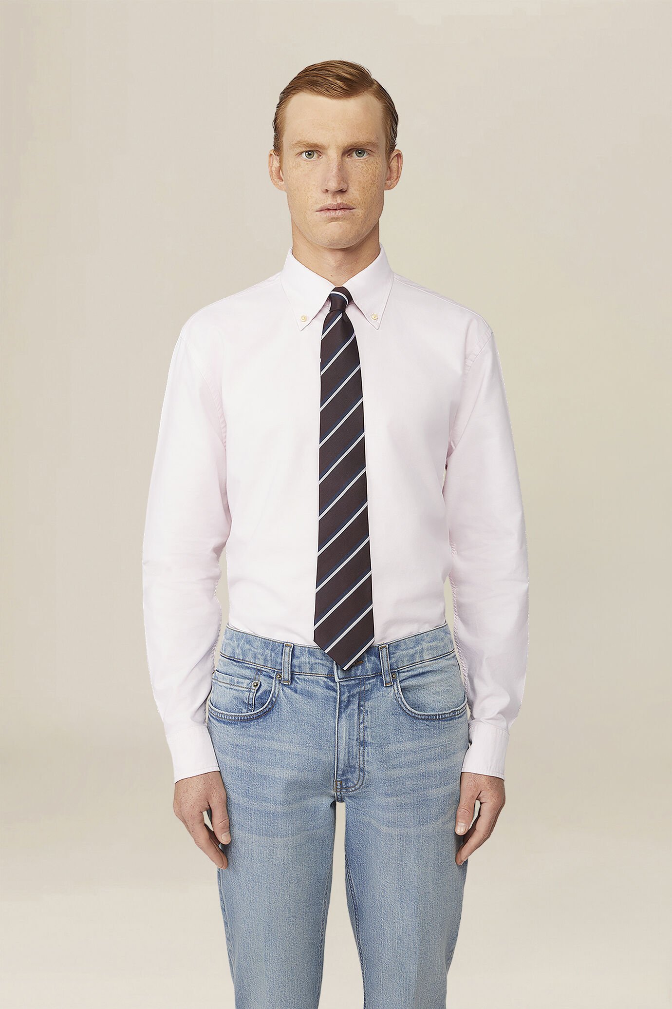 Herrenhemd aus 100 % Baumwolle Oxford, einfarbig, mit Button-Down-Kragen image number 0