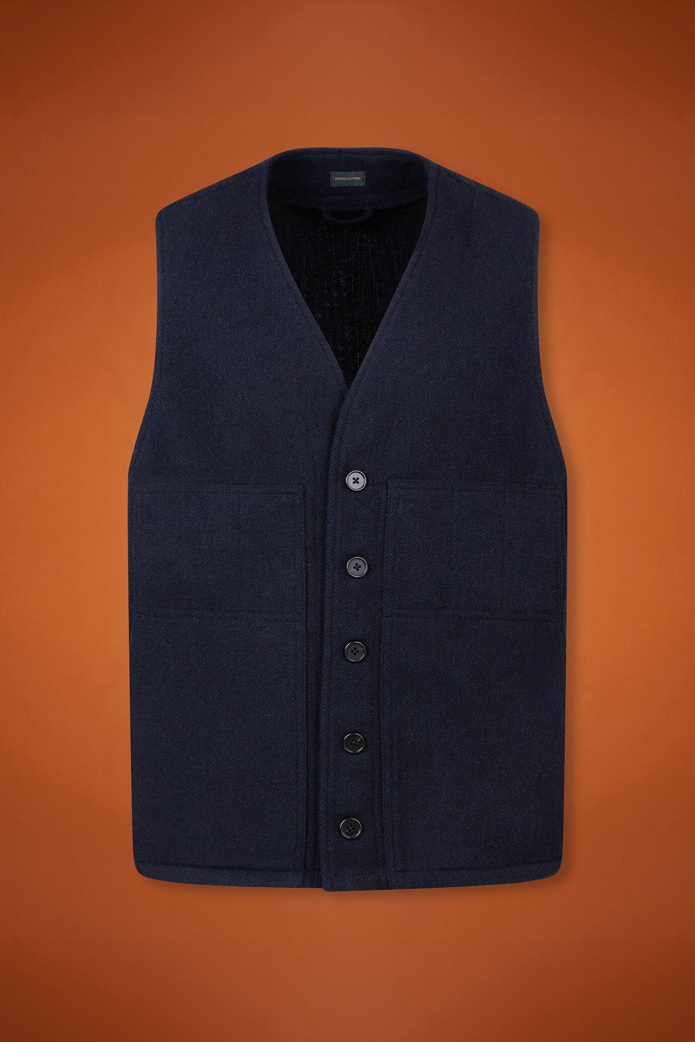 Gilet homme à simple boutonnage avec col en V et tissu à chevrons en laine mélangée, coupe classique