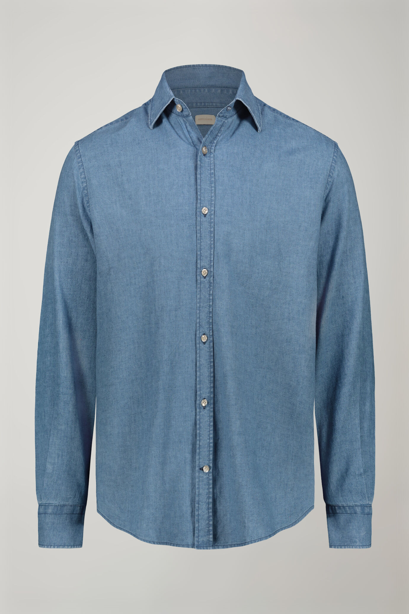 Camicia casual uomo collo classico lino e cotone pied de poule comfort fit image number 4