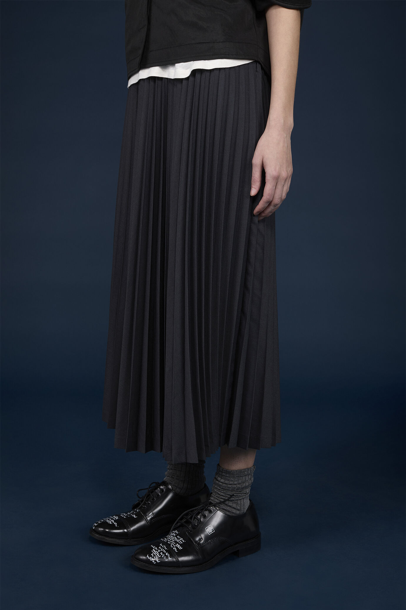 Women's regular fit plain pleated skirt with embroidery on the inside image number 2