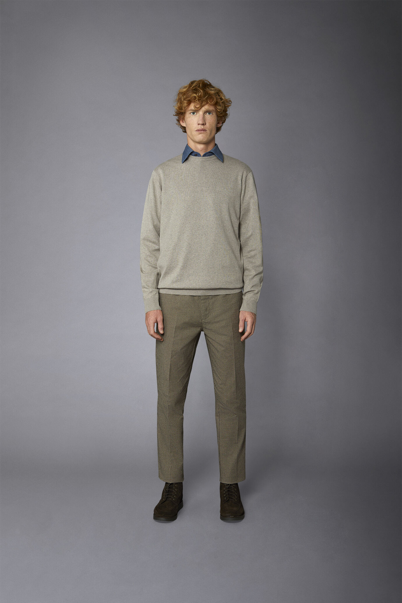 Men's chino pants woven cotton hand wool houndstooth regular fit image number 3