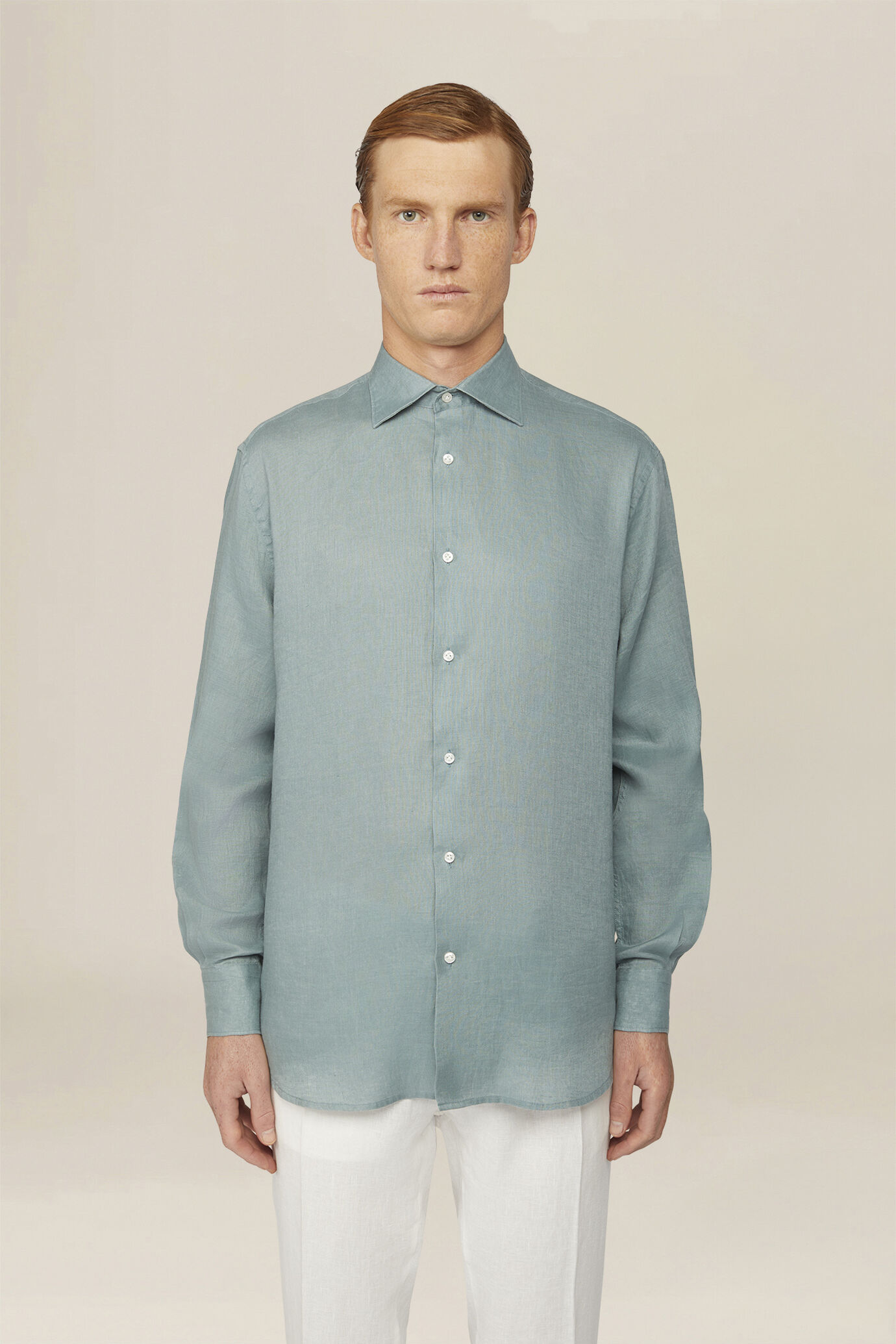 Chemise pour homme 100 % lin boutons blanc cass&eacute; image number 0