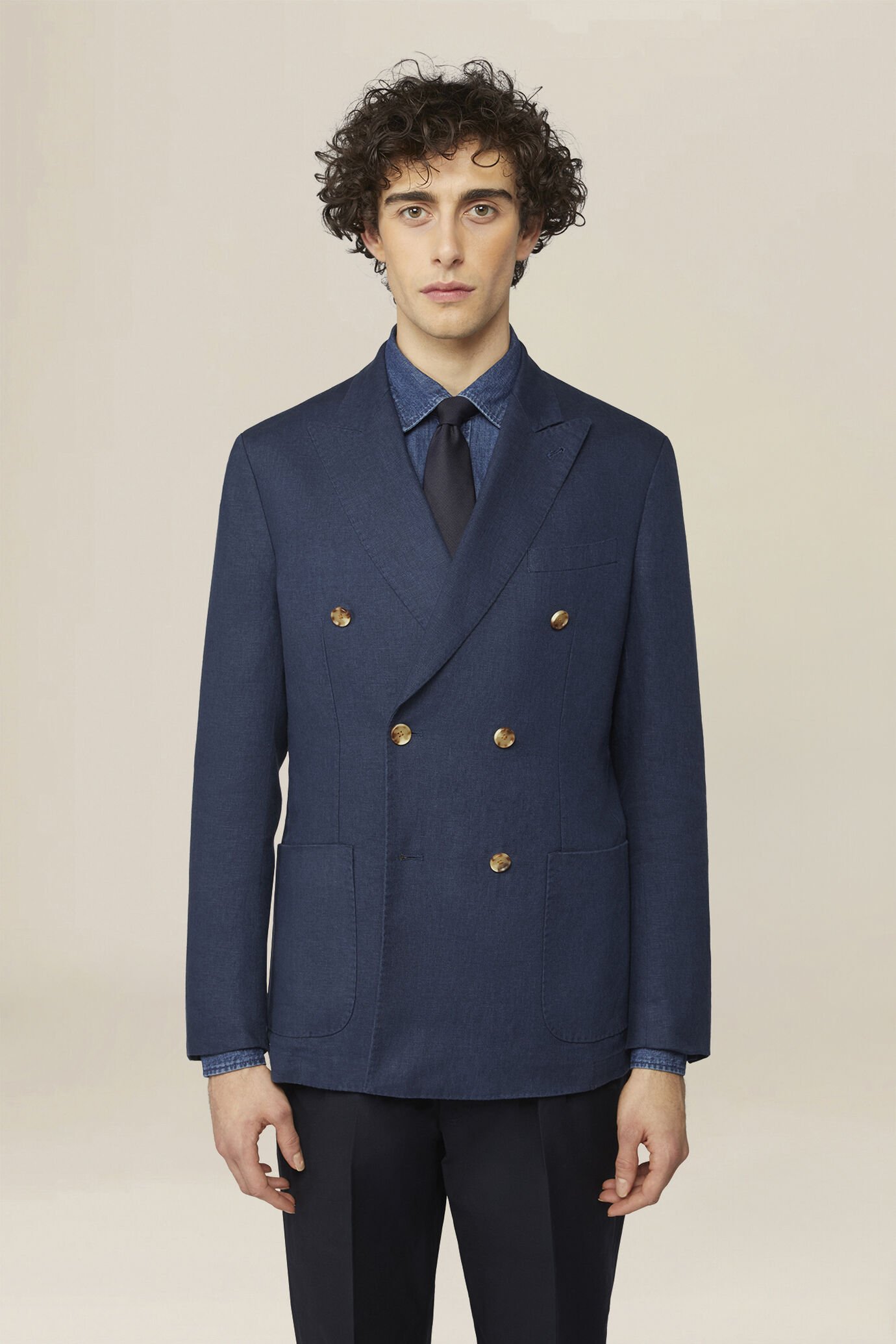 Unlined double-breasted men's jacket in 100% linen image number 0