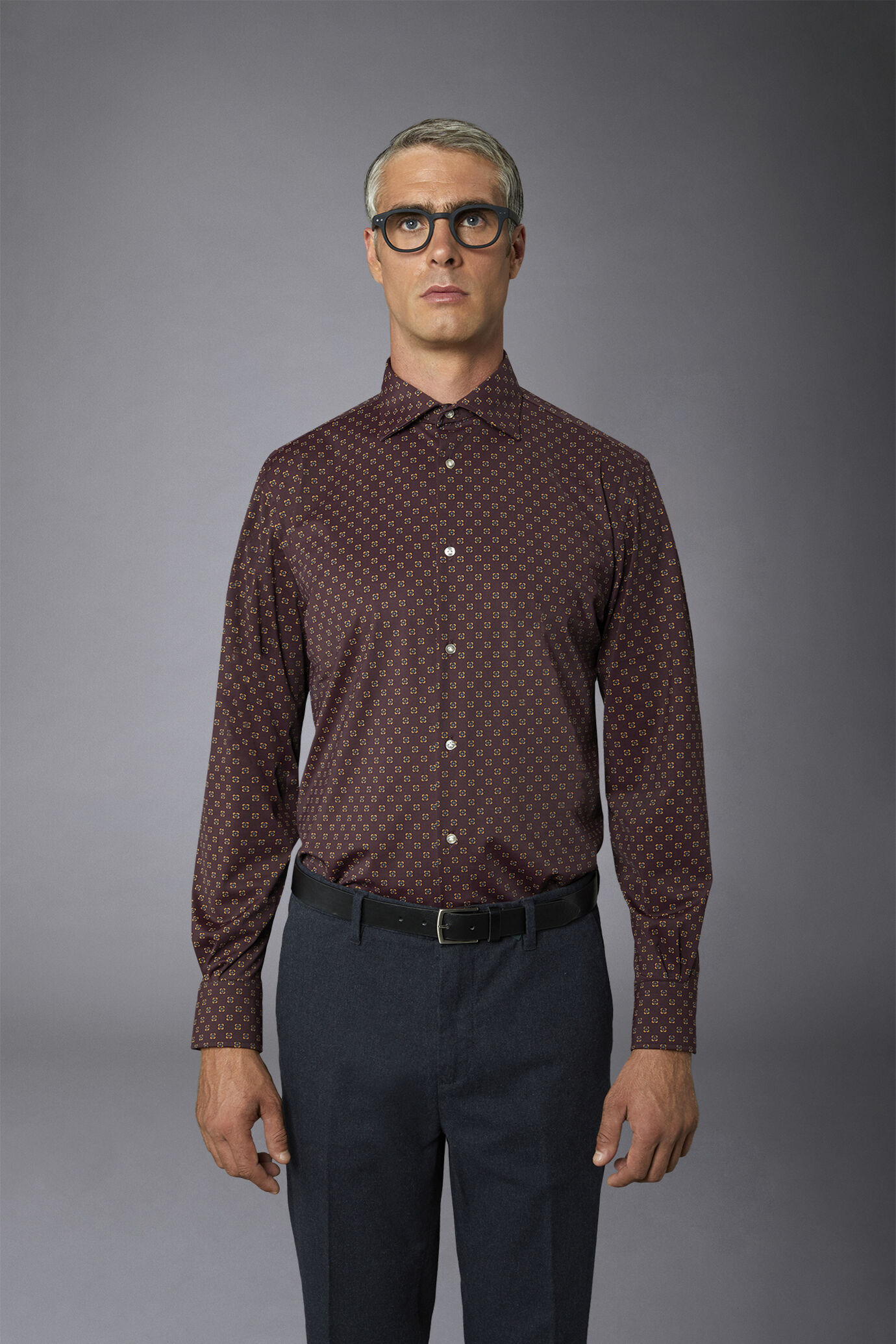 Classic genderless technical comfort fit shirt patterned fabric image number 2