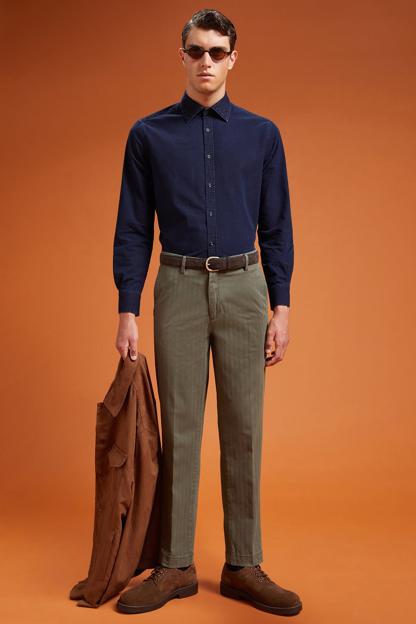 Pantalon homme classique tissu stretch motif à chevrons coupe régulière