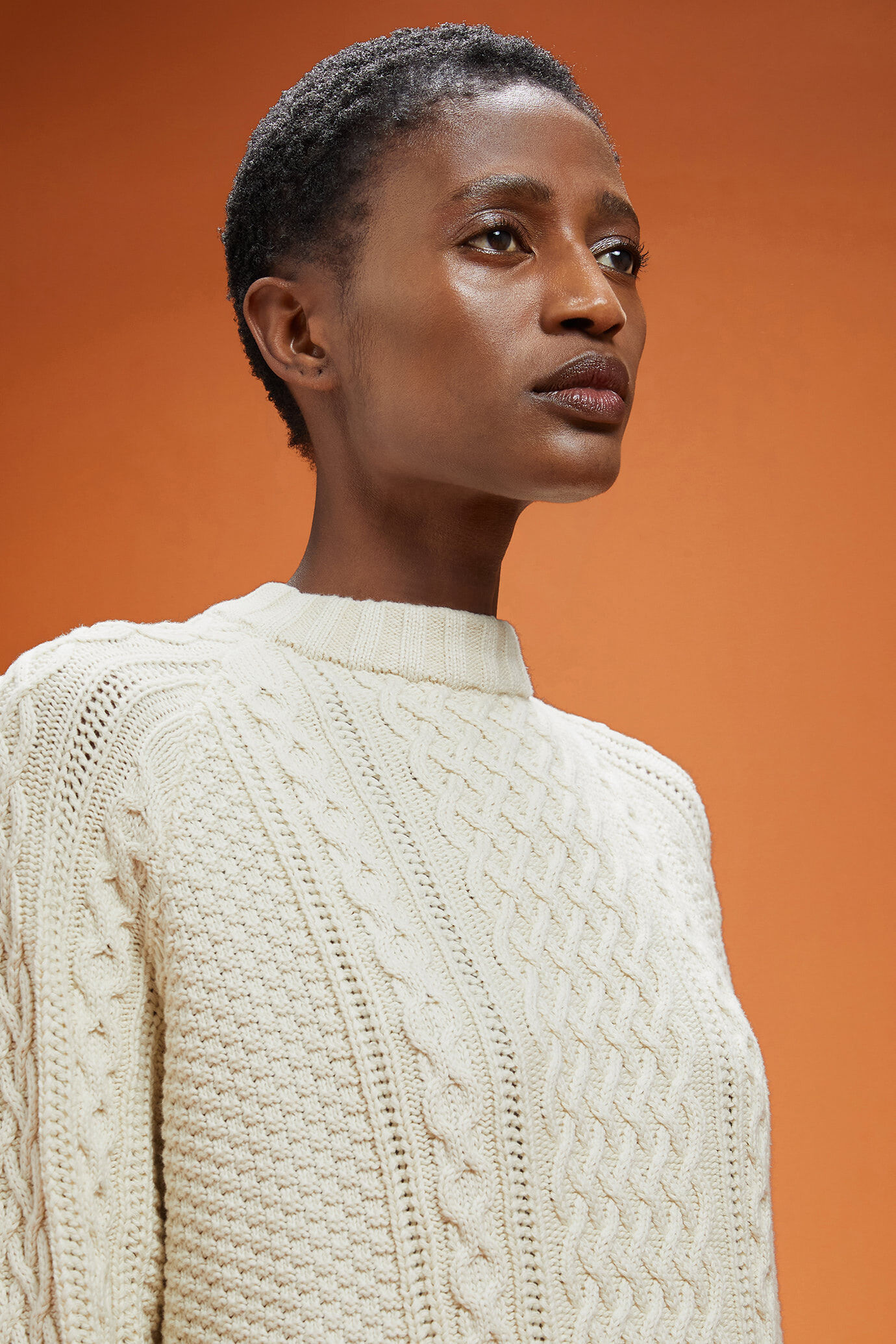 Damen-Strickpullover mit Rundhalsausschnitt aus 100 % Baumwolle mit Zopfstrick und Norwegermuster image number 3