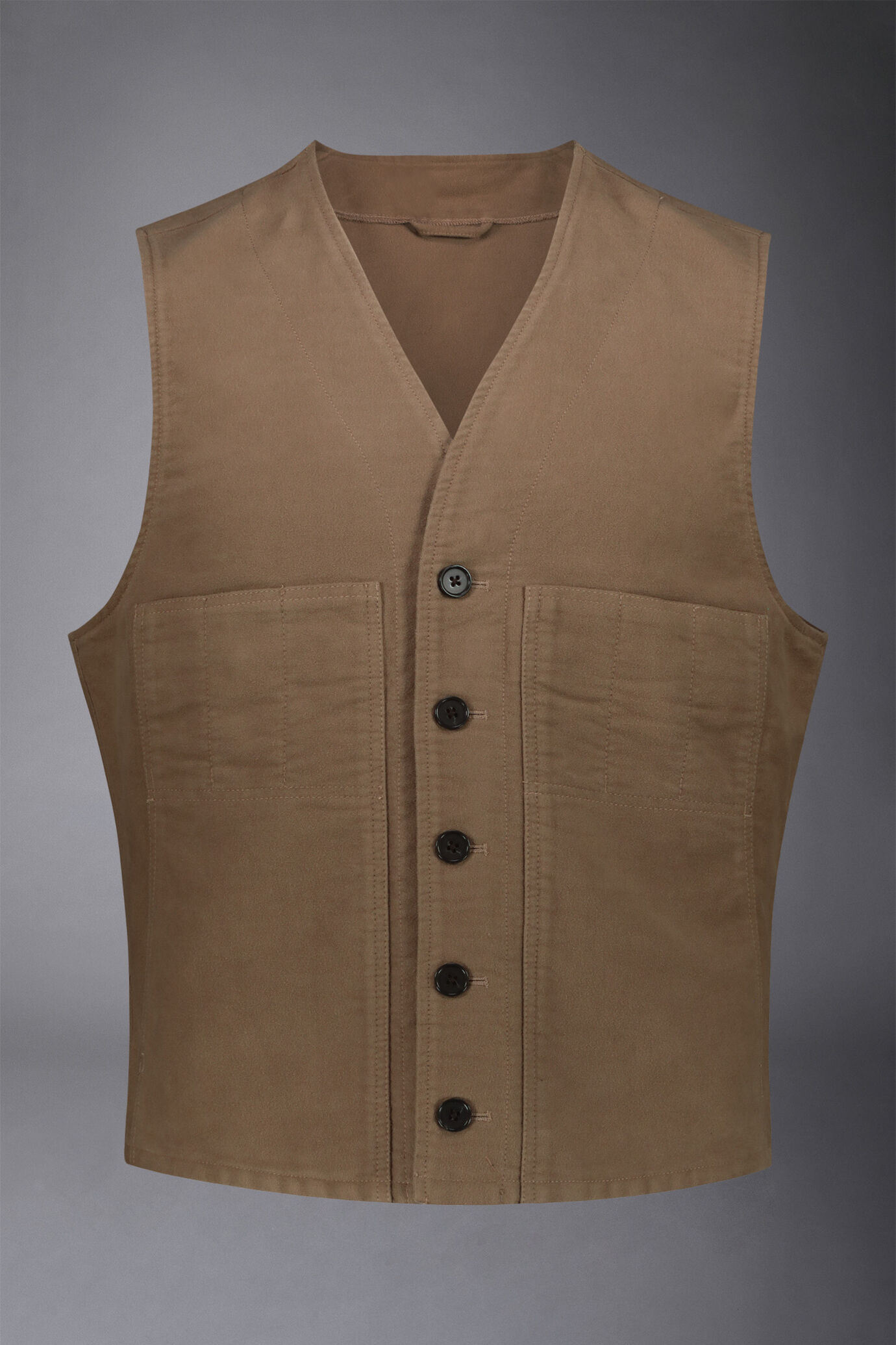 Gilet uomo monopetto casual con scollo a v tessuto fustagno tinta unita regular fit image number 3