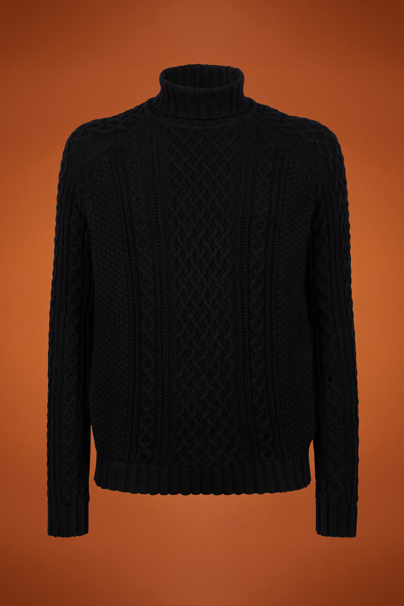 Maglia donna a collo alto 100% cotone lavorazione a trecce fantasia norvegese