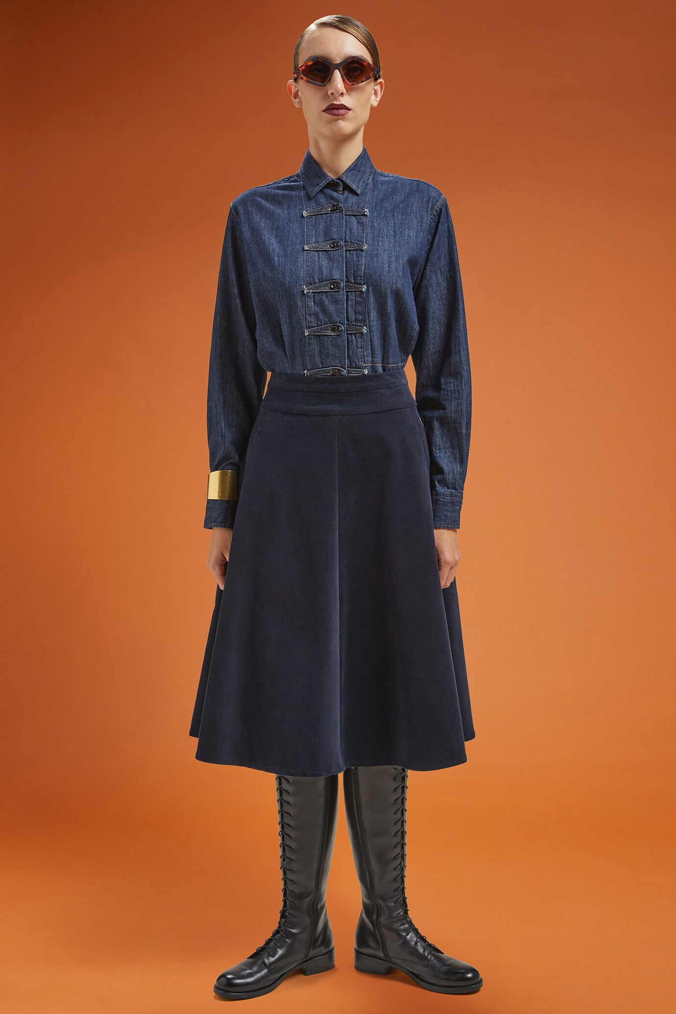 Gonna donna mezza ruota tinta unita regular fit image number 0