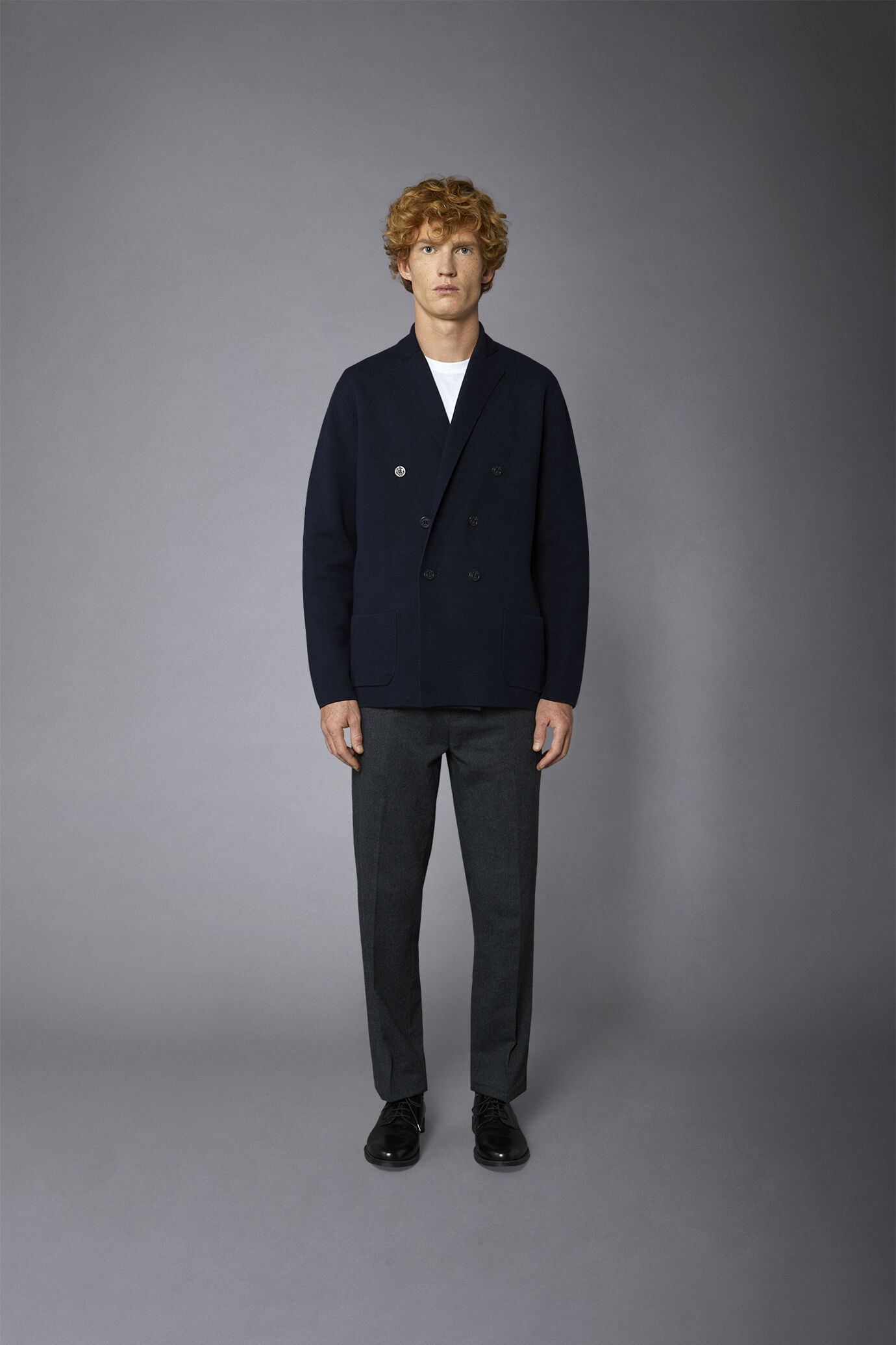 Cardigan genderless doppiopetto in misto cotone lavorato tipo jersey tinta unita regular fit image number 4