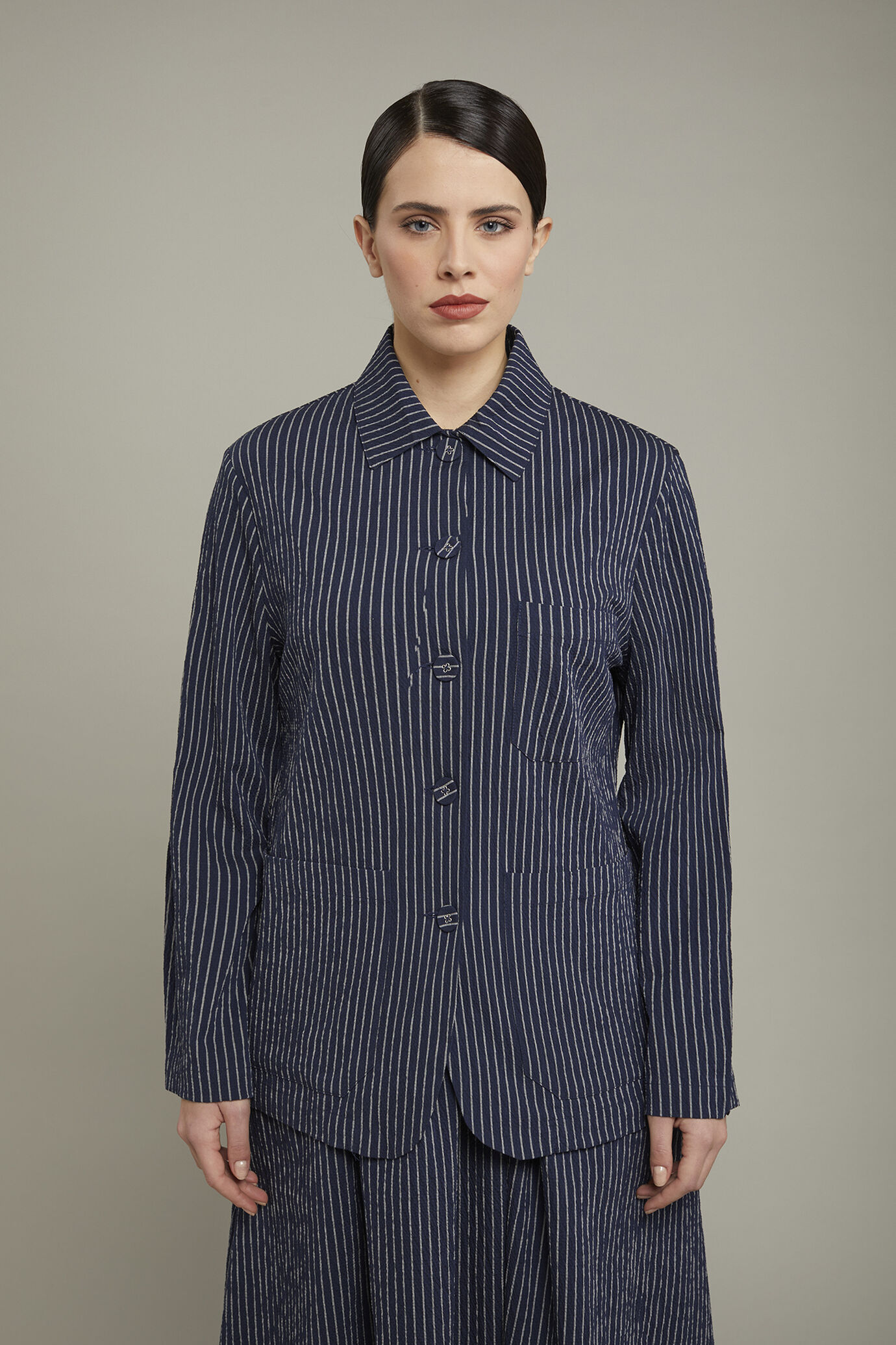 Giacca donna gessata in cotone stretch regular fit image number 2