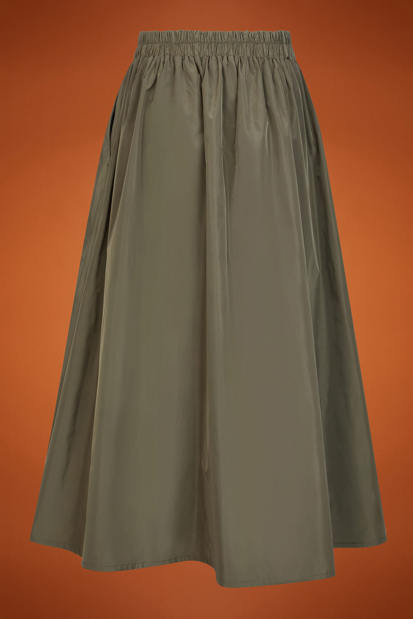 Gonna donna lunga a palloncino in taffet&agrave; tinta unita con elastico in vita regular fit image number 5