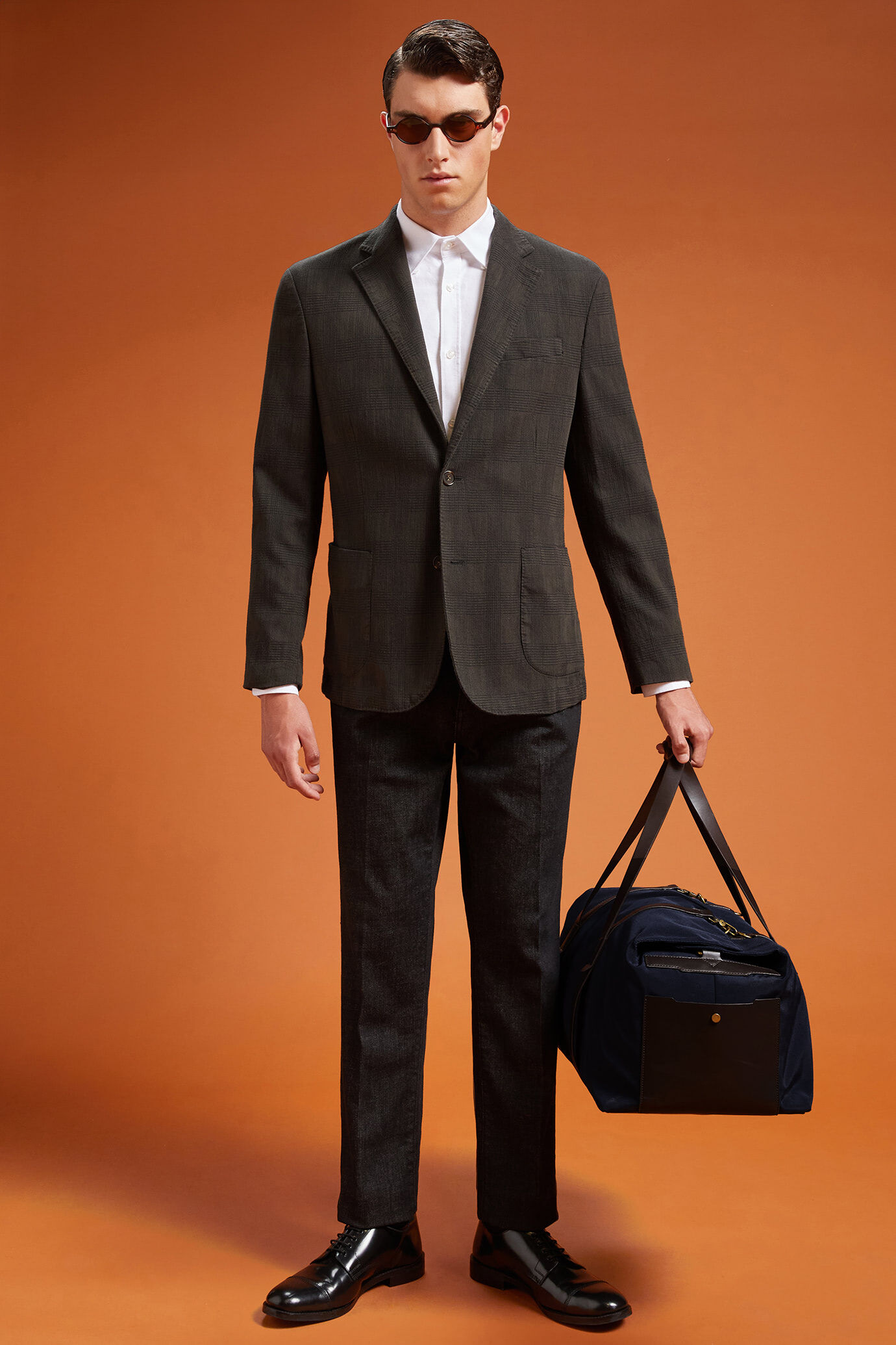 Men’s unlined single-breasted blazer with patch pockets Prince of Wales design regular fit image number 1