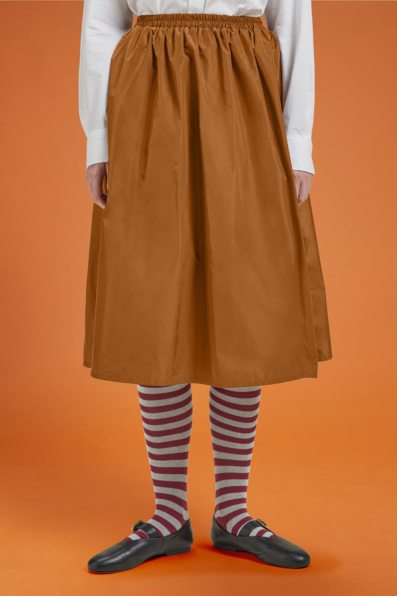 Gonna donna lunga a palloncino in taffet&agrave; tinta unita con elastico in vita regular fit image number 1