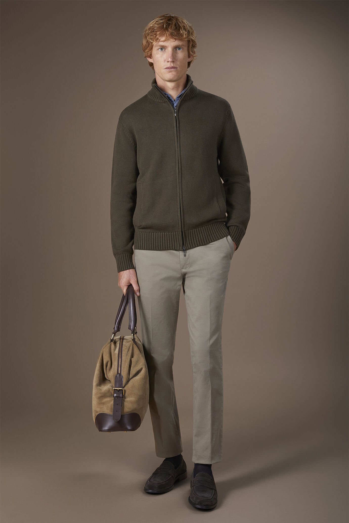 Cardigan pour homme 100 % coton avec fermeture à glissière coupe regular fit image number 1