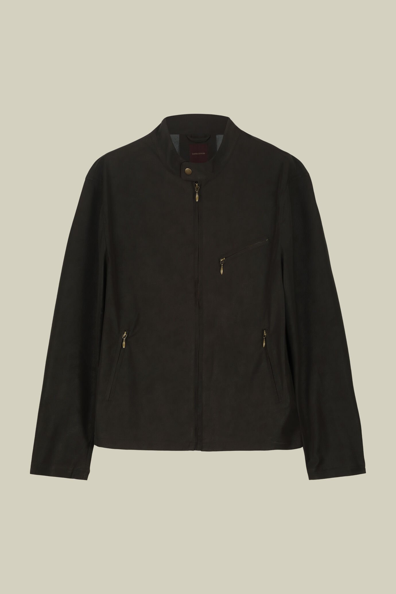 Blouson biker homme en simili cuir doublée, à col Mao