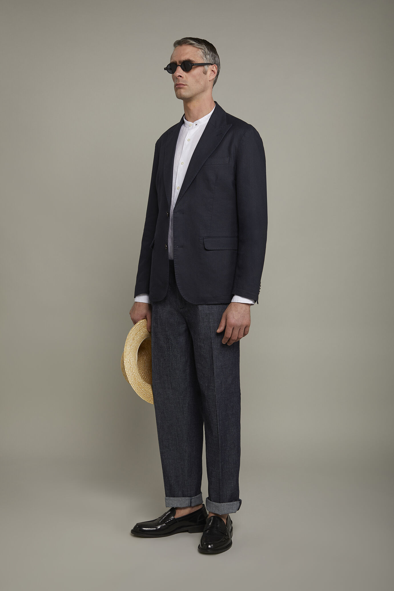 Men's single-breasted unlined linen and cotton blazer with regular fit lapels image number 1