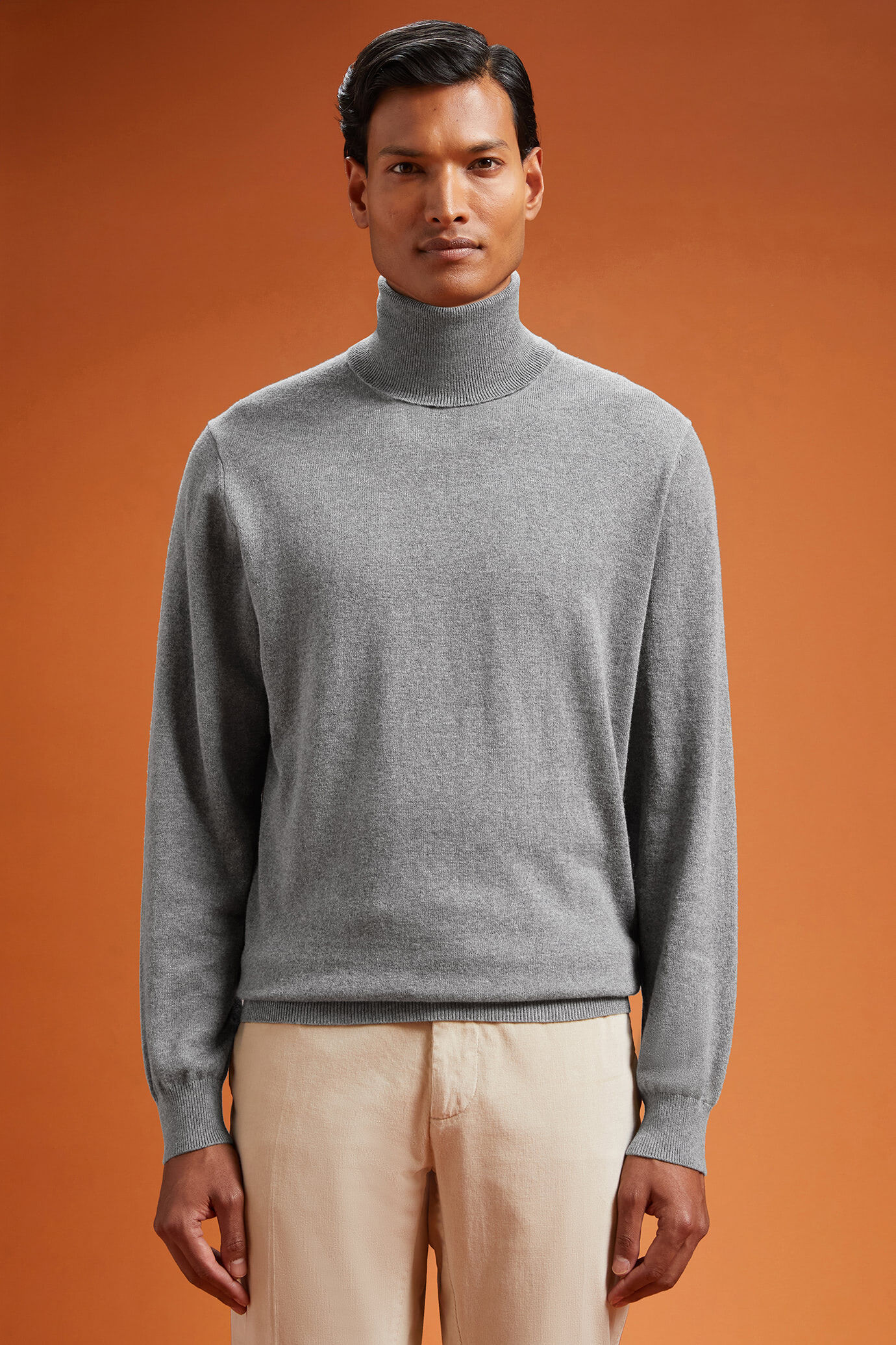 Herren-Pullover mit hohem Ausschnitt aus Baumwolle in normaler Passform image number 0