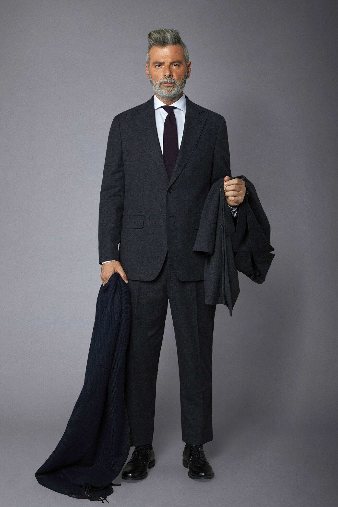 Men's single-breasted suit checked regular fit hand-woven wool fabric