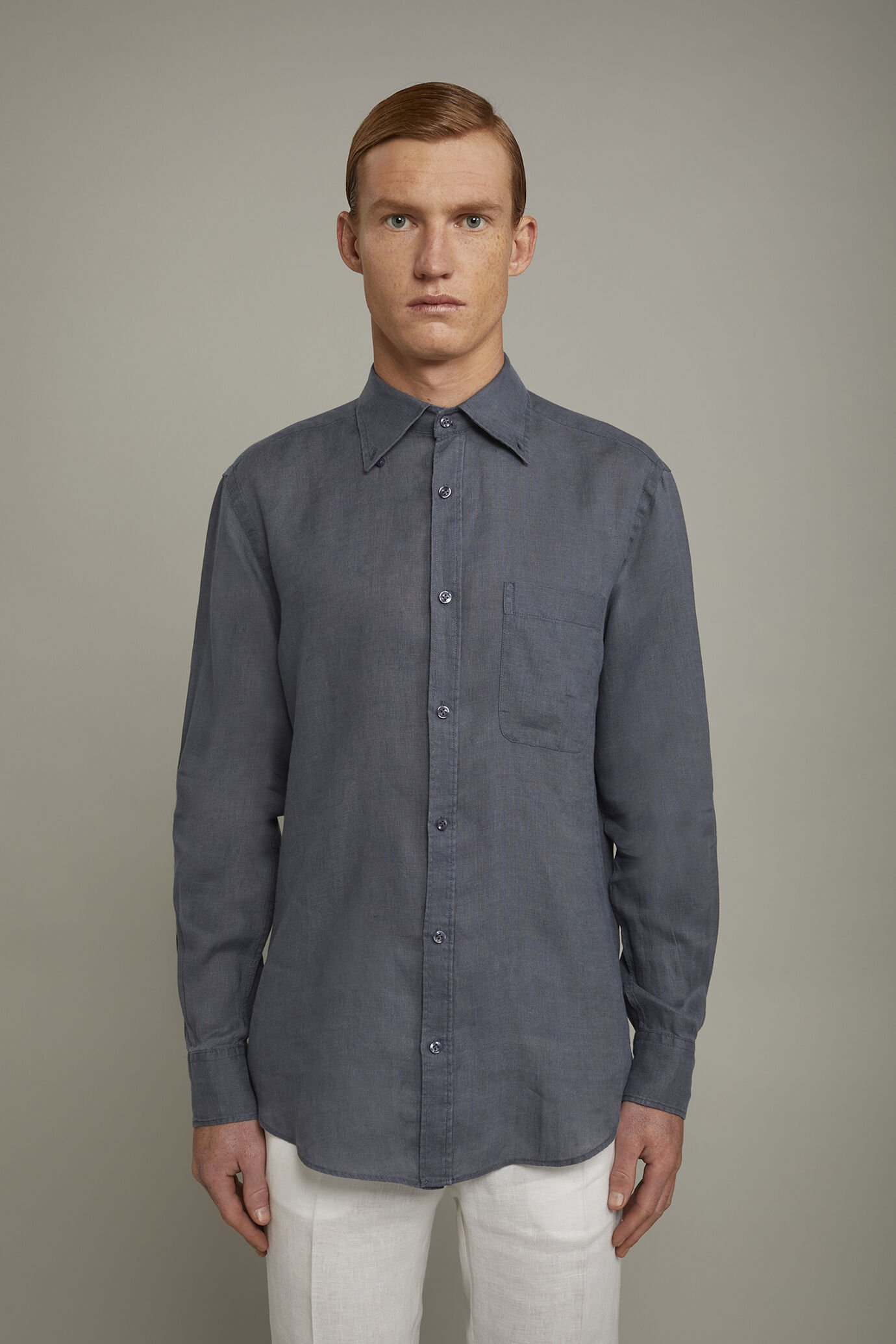 Camicia casual uomo collo button down 100% lino comfort fit