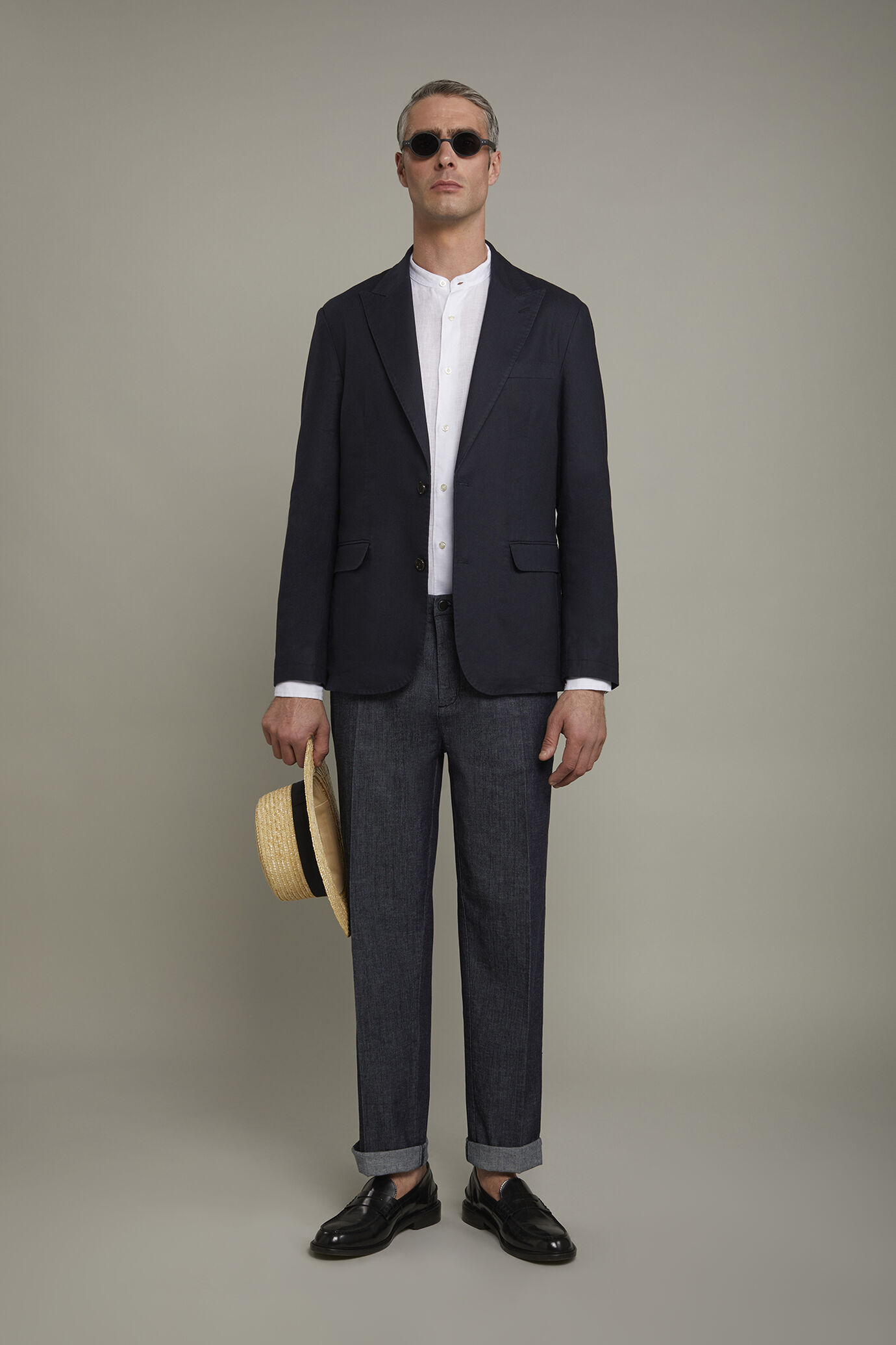 Men's single-breasted unlined linen and cotton blazer with regular fit lapels image number 0