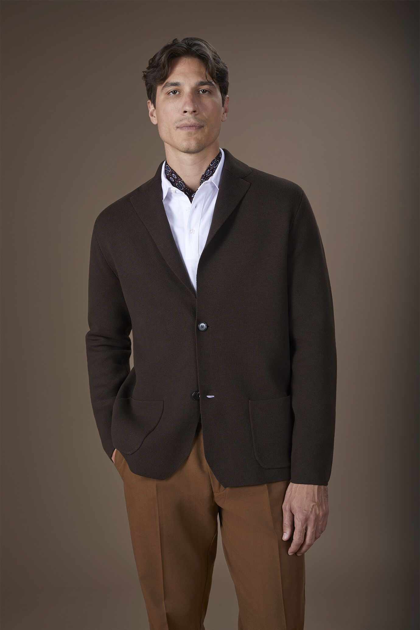 Cardigan uomo monopetto in maglia punto milano 100% cotone regular fit image number 3