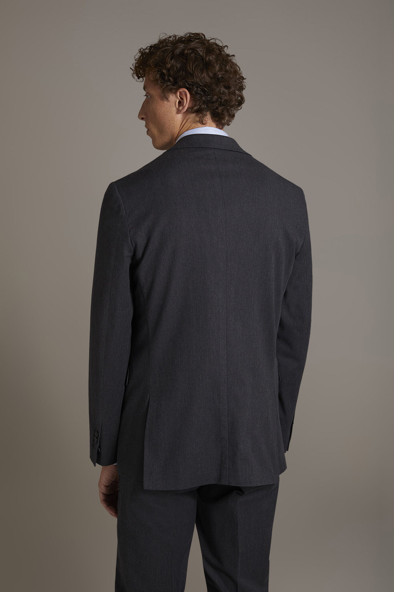 Single-breasted cotton stretch solid color fabric suit image number 4