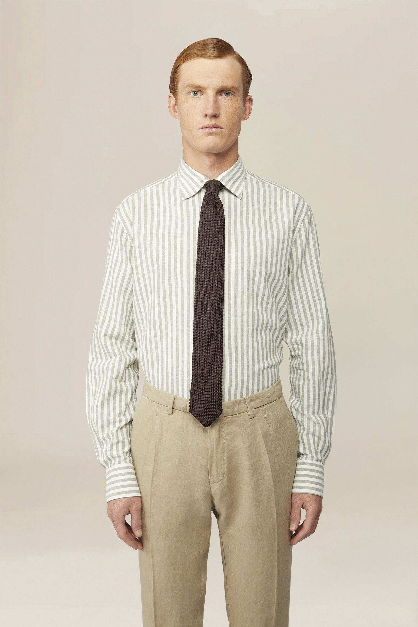 Camicia uomo misto lino cotone righe larghe image number 0