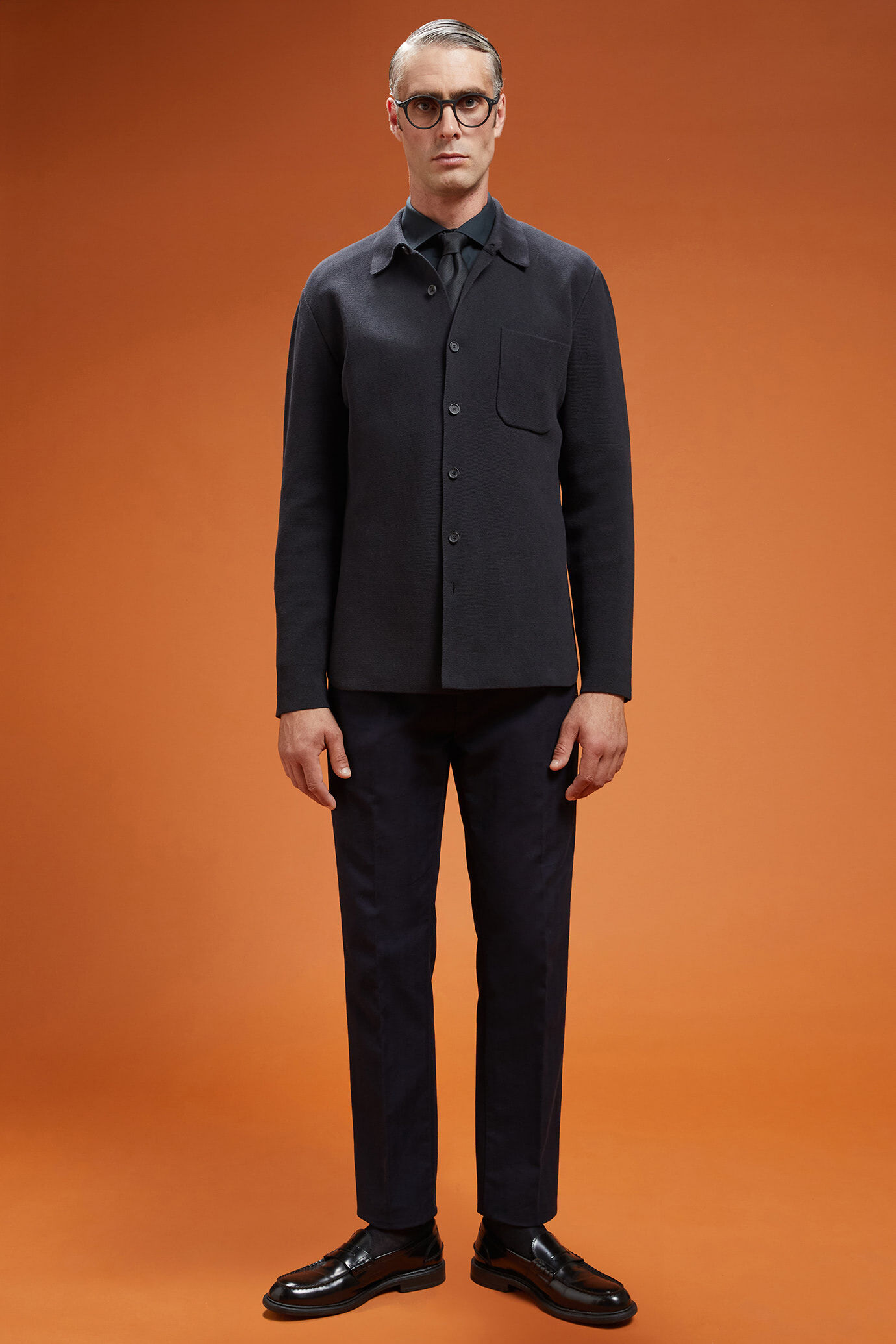 Camicia classica collo francese uomo tinta unita fiammato image number 3