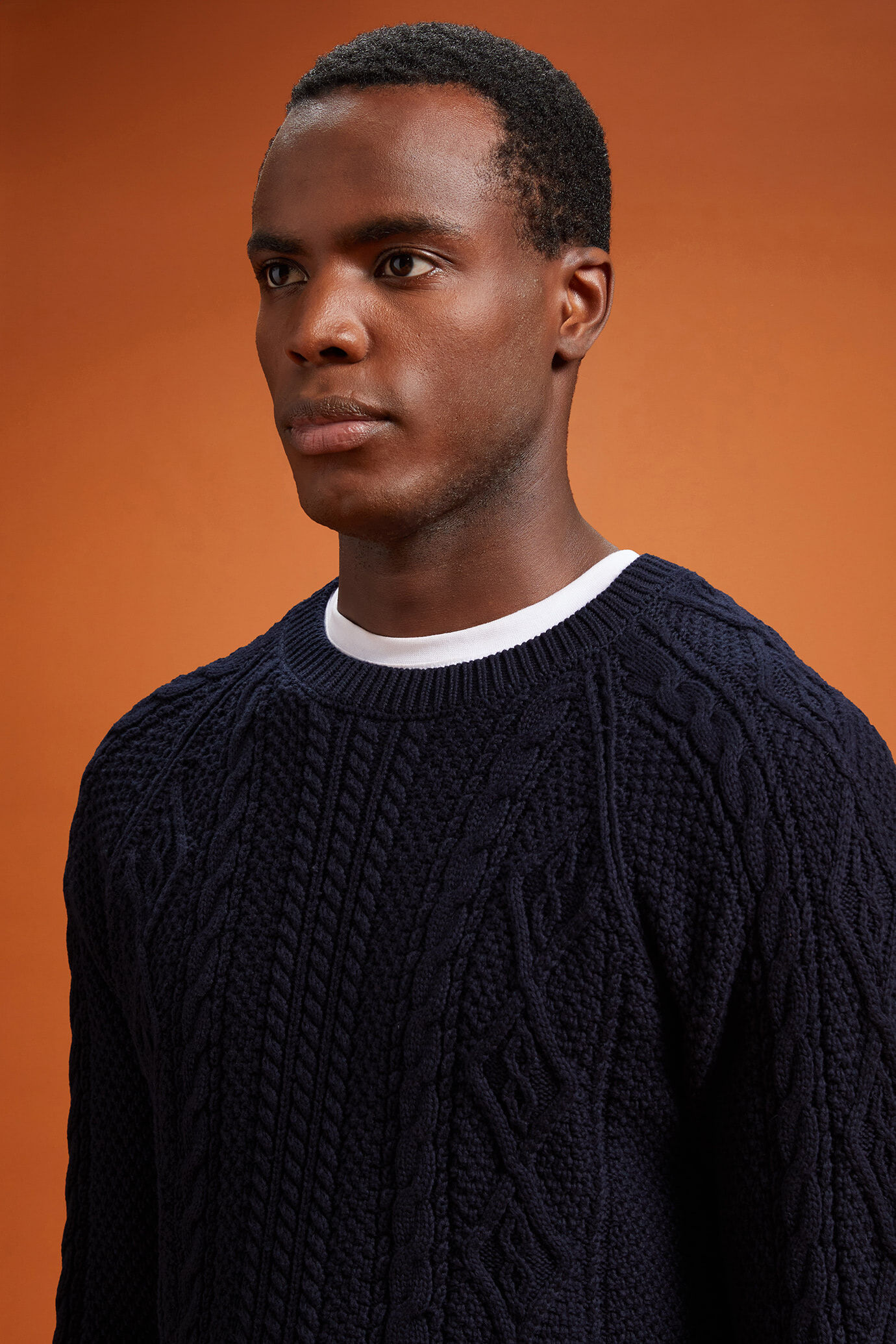 Pull homme à col rond, 100% coton, ouvrage tissé, coupe classique image number 3