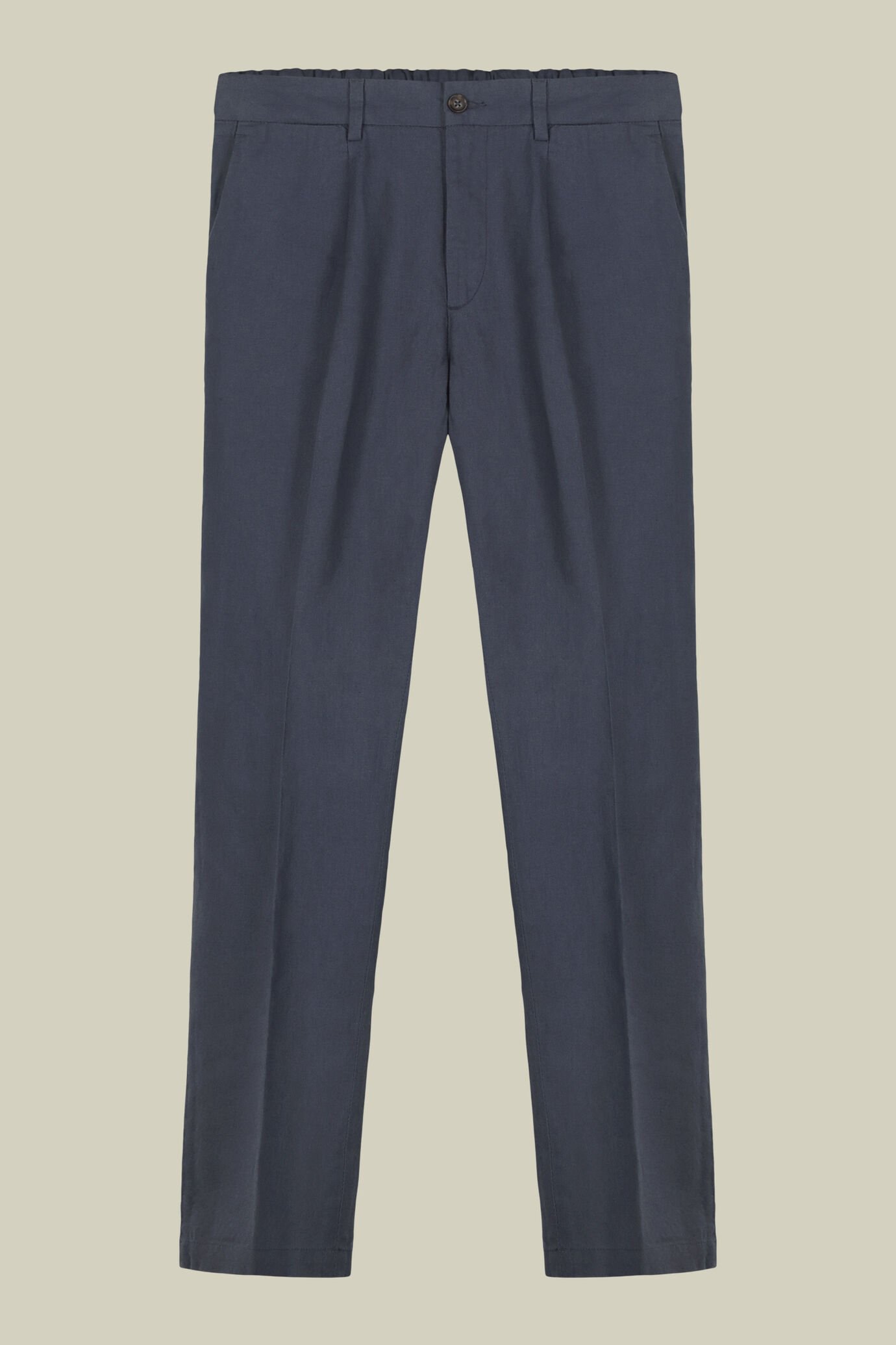 Pantalone uomo con due piccole pinces ed elastico nel cinturino dietro